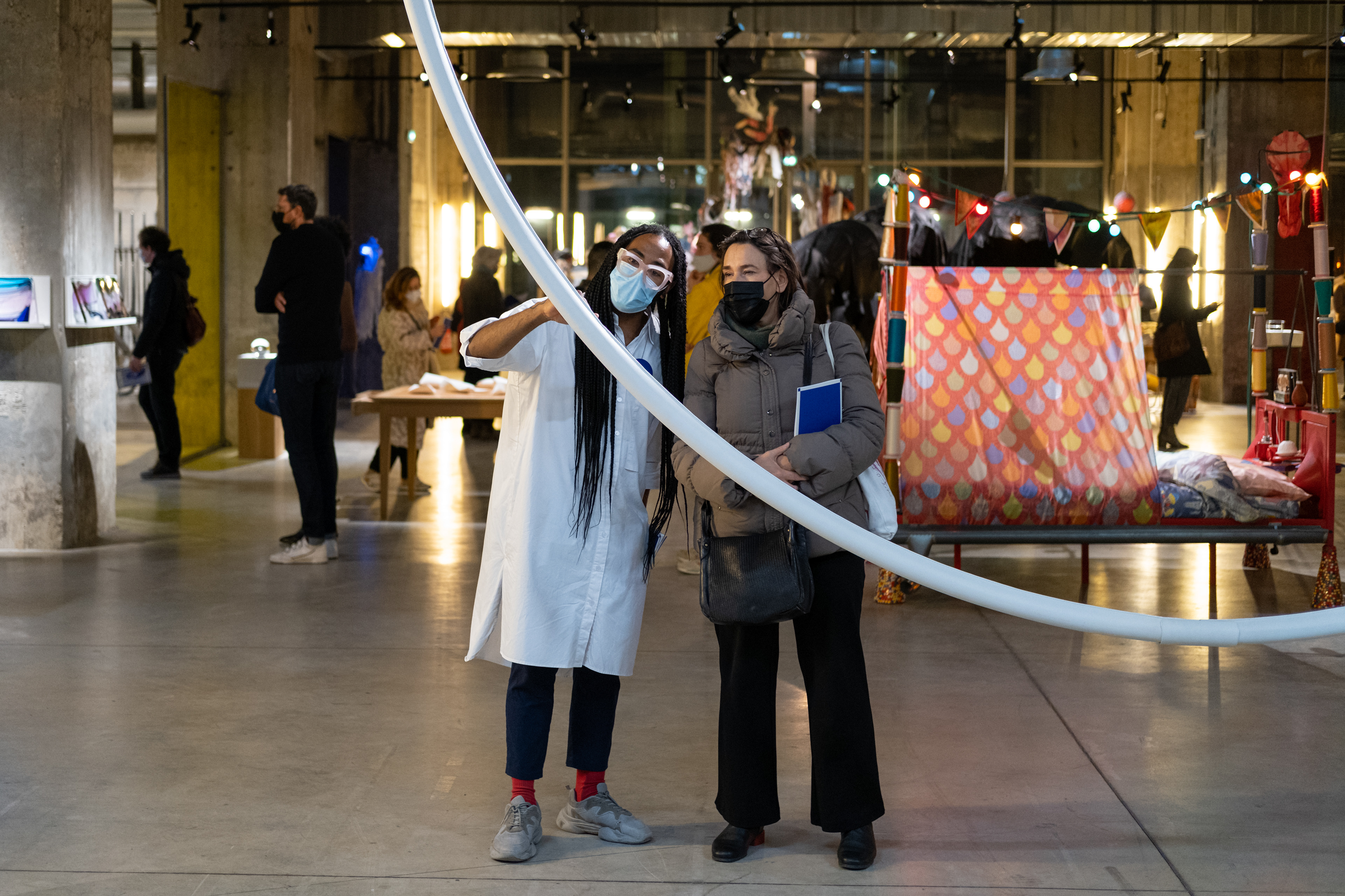 Vernissage of the exhibition Formes du Transfert, 10 ans de résidence artistique by Fondation Hermès, Magasins Généraux, January 2022