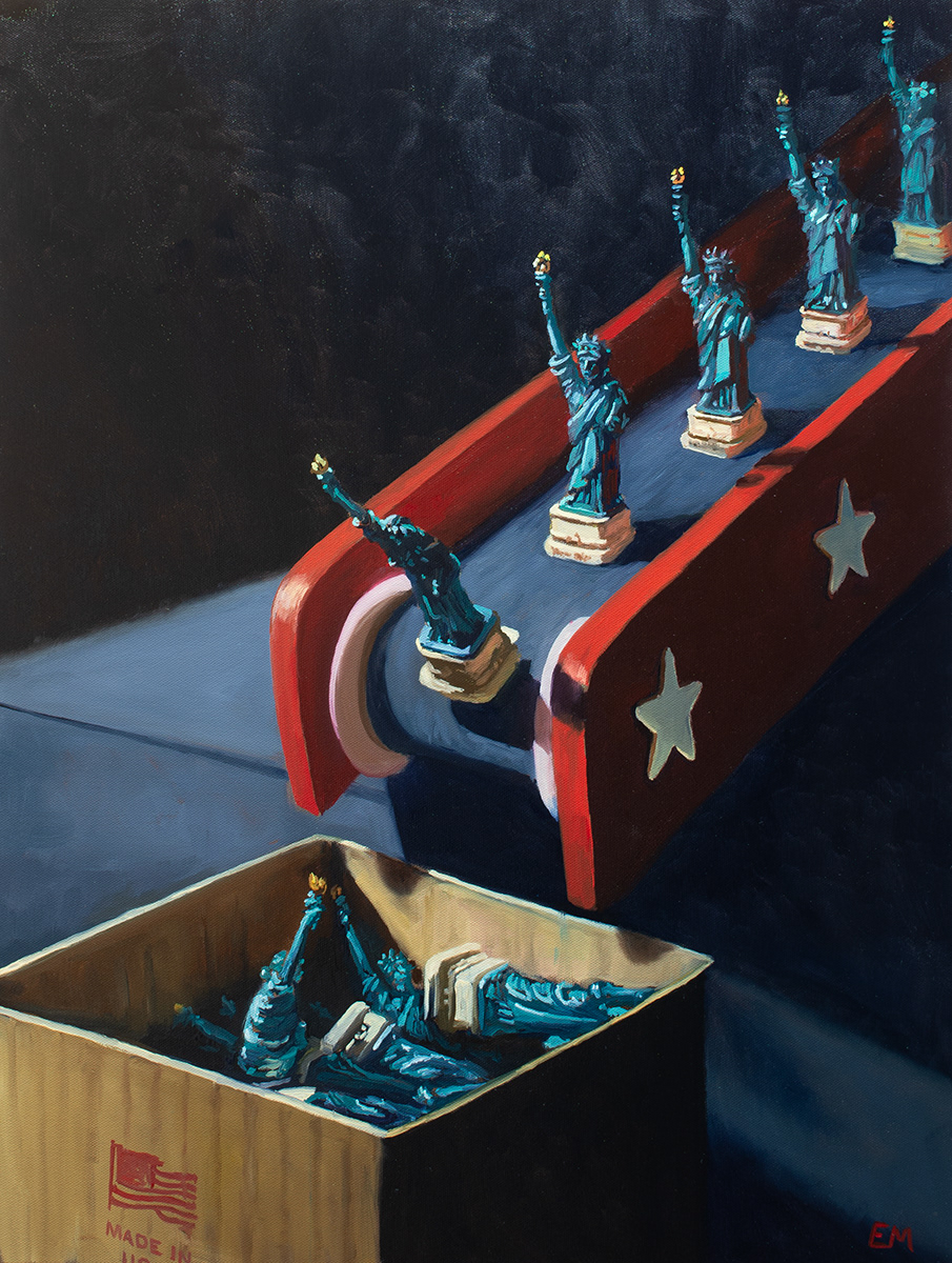 "Manufacturing Freedom" 2024 oil on canvas, 18"x"24" $336