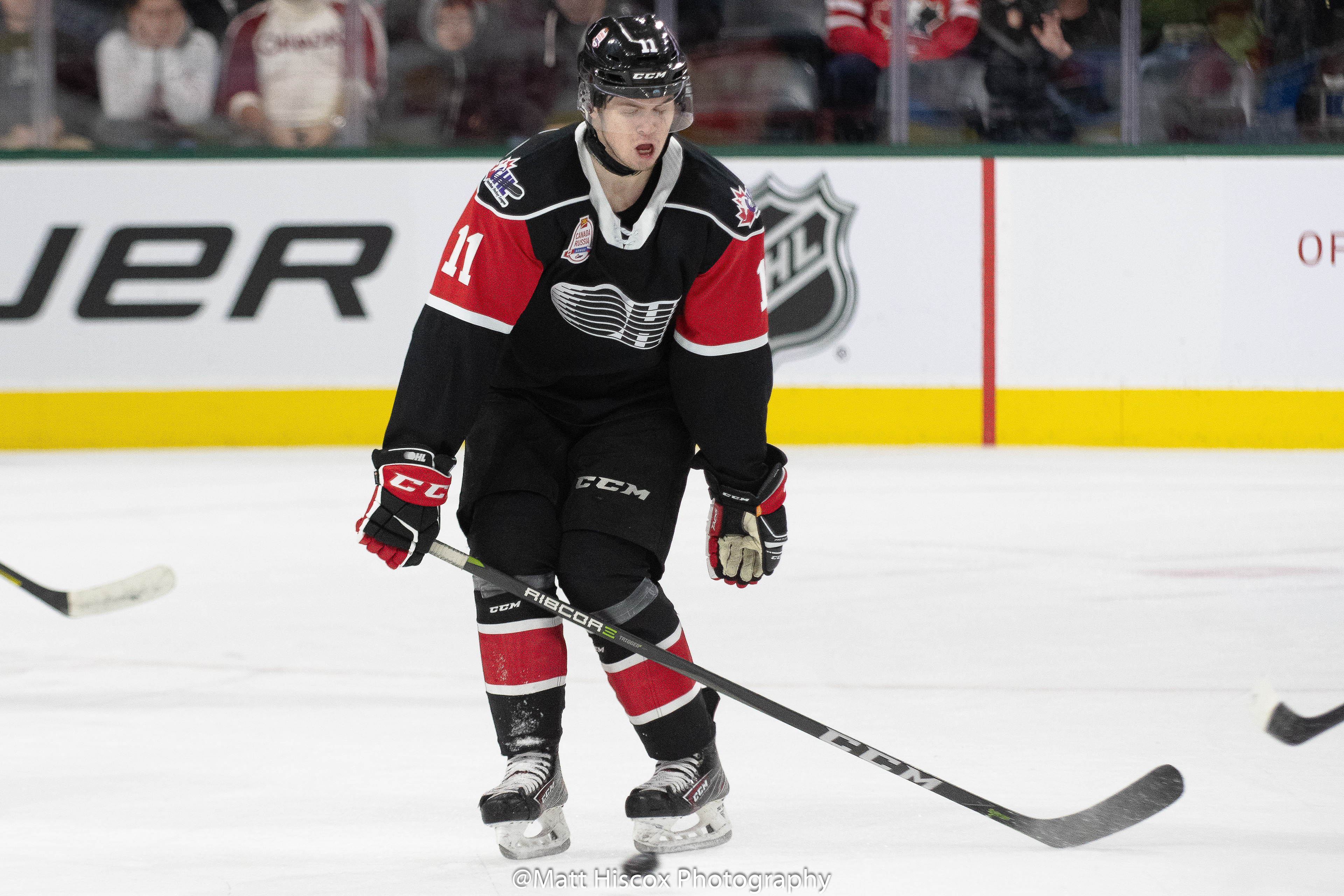 Connor McMichael blocks a shot