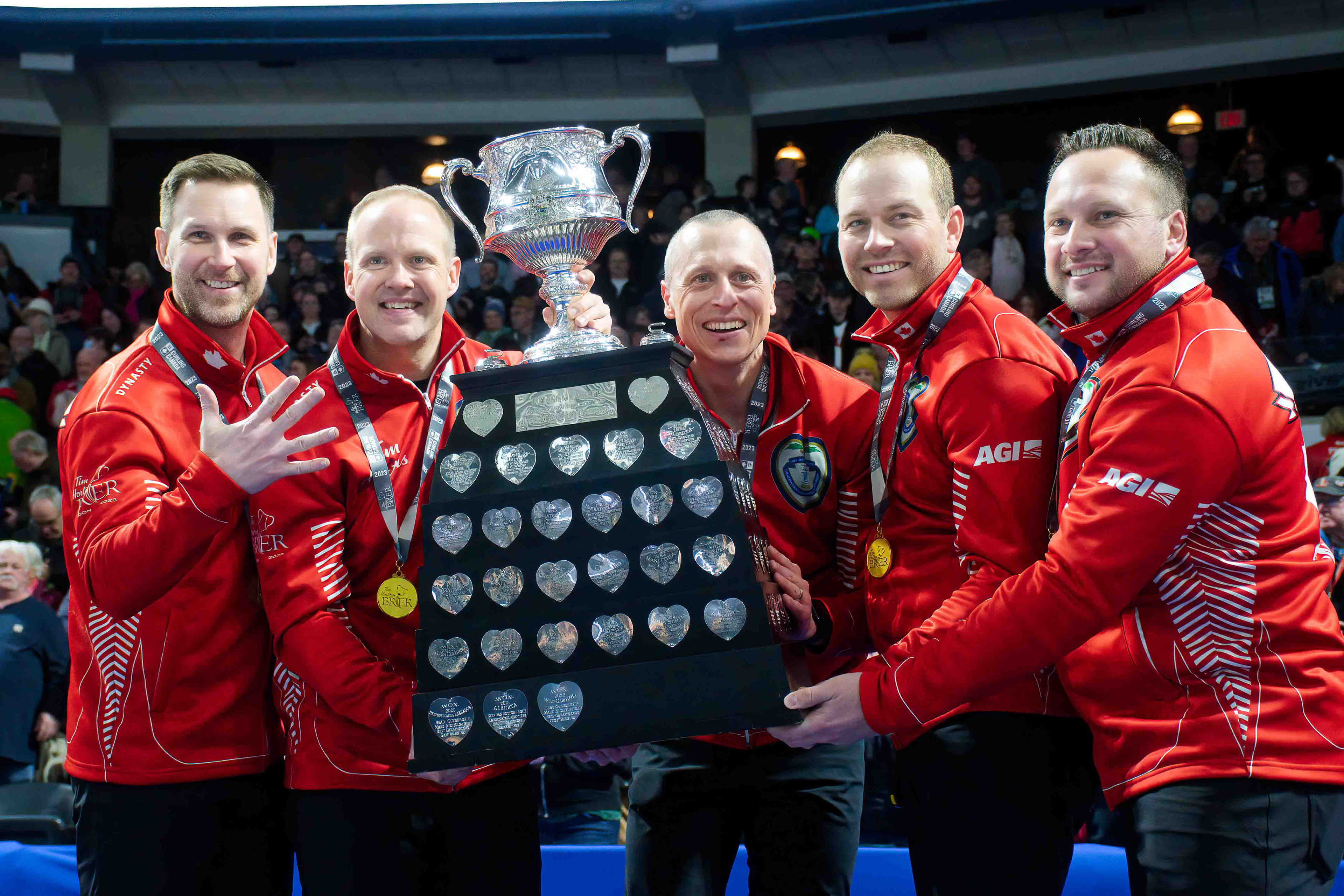 Brad Gushue, Mark Nichols, E.J. Harnden, Geoff Walker, Caleb Flaxey