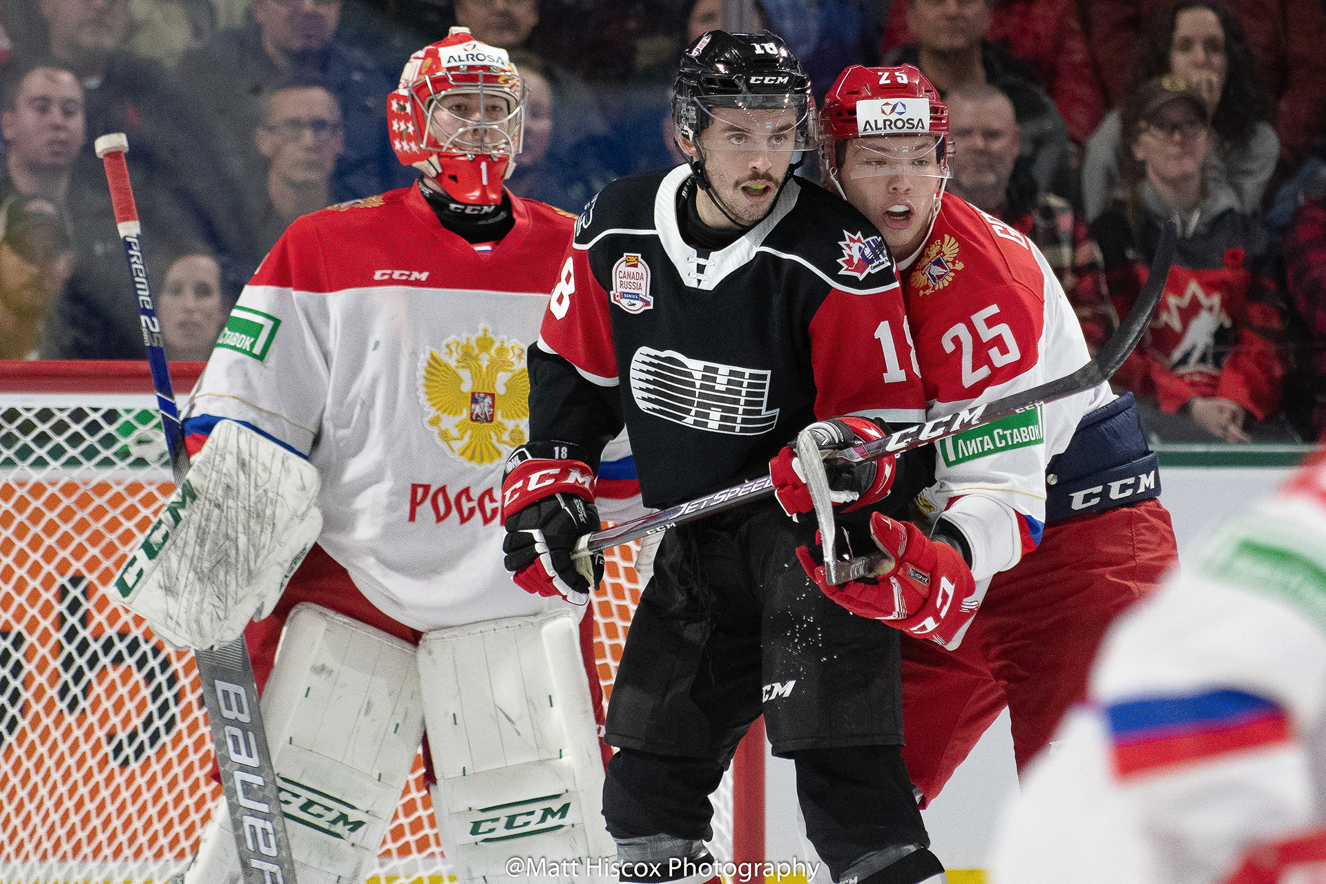 Amir Miftakhov, Liam Foudy and Mikhail Gordeyev
