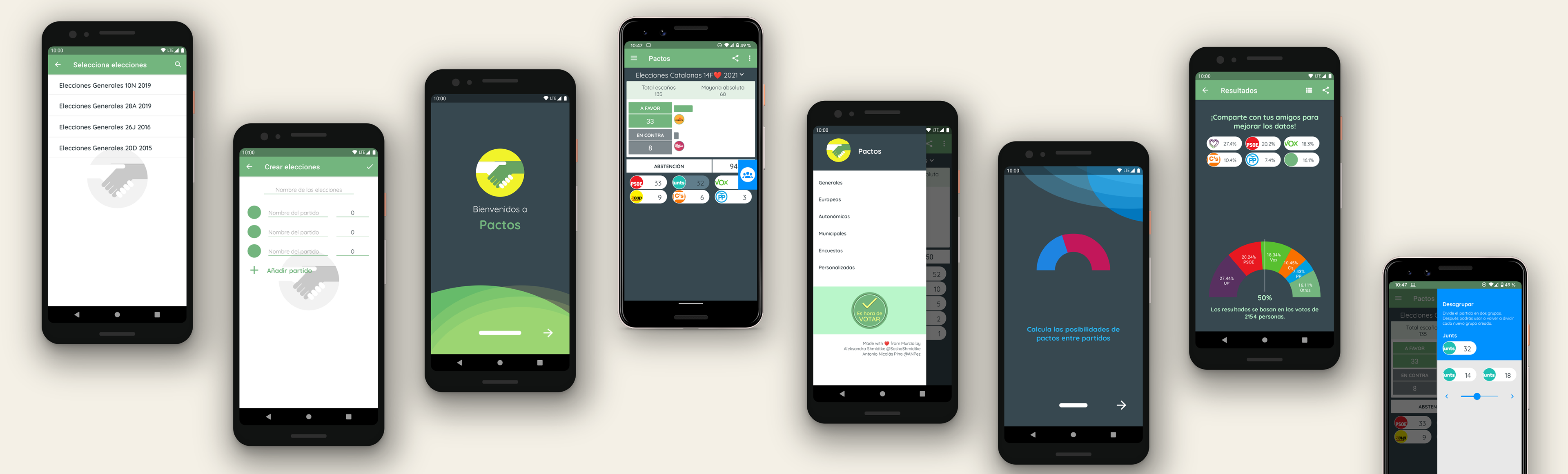 Polished mockups of "Pactos" app
