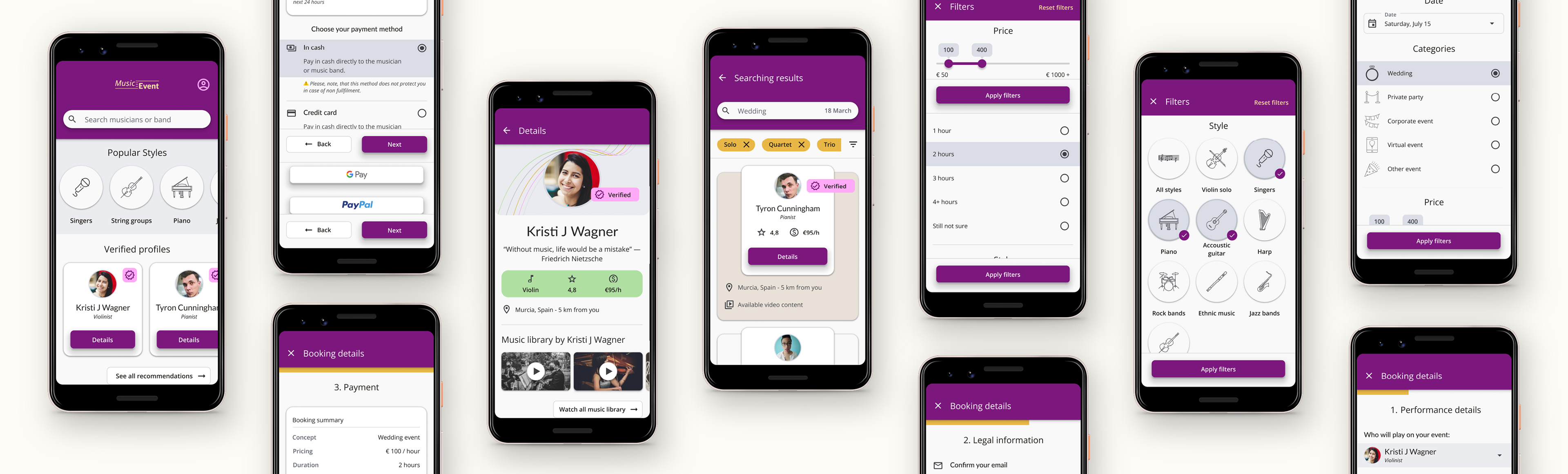 Polished mockups for "Music Event" app