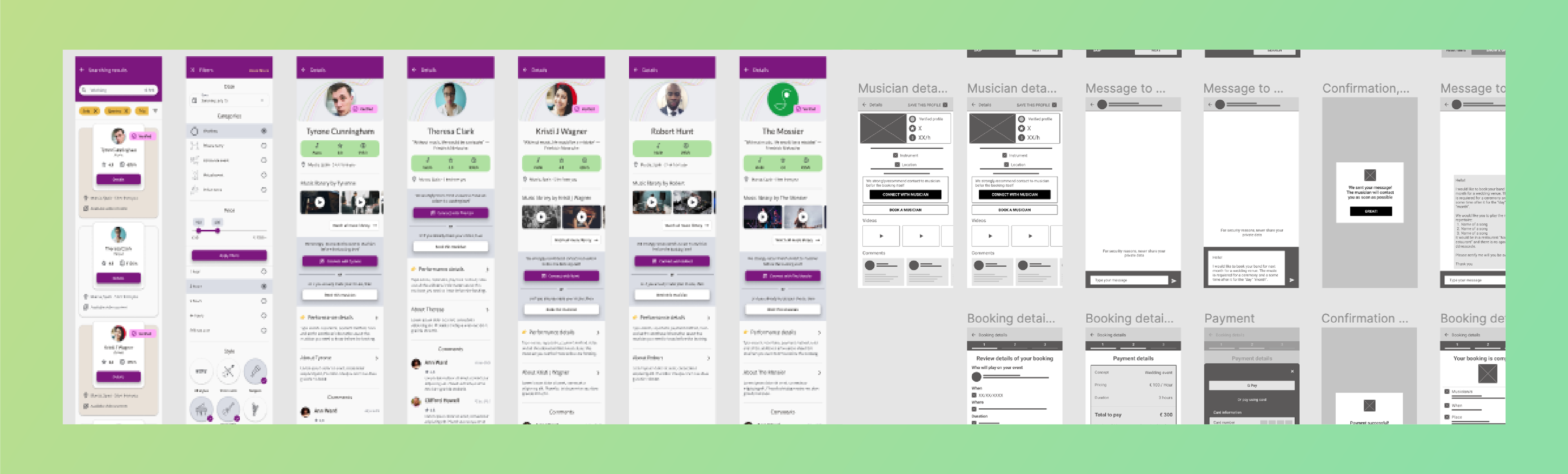 A screenshot of polished mockups, and a screenshot of wireframes.