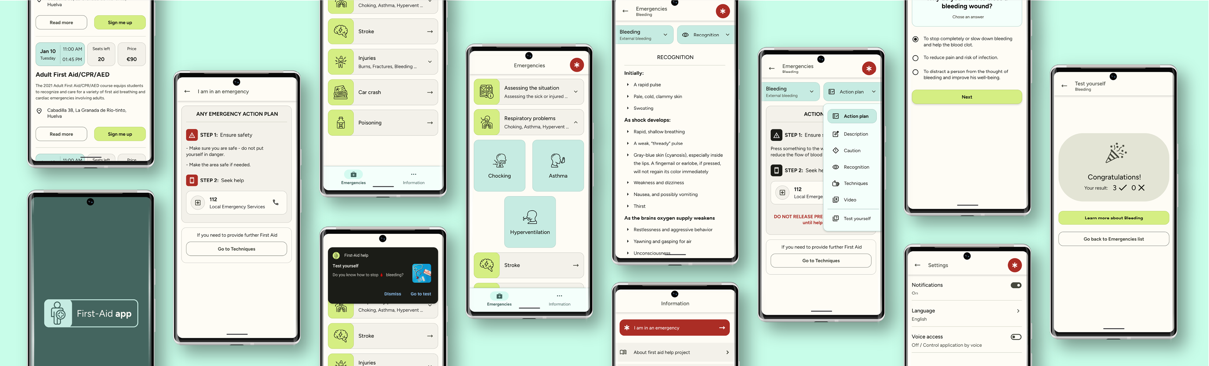 Polished mockups of First-Aid app.
