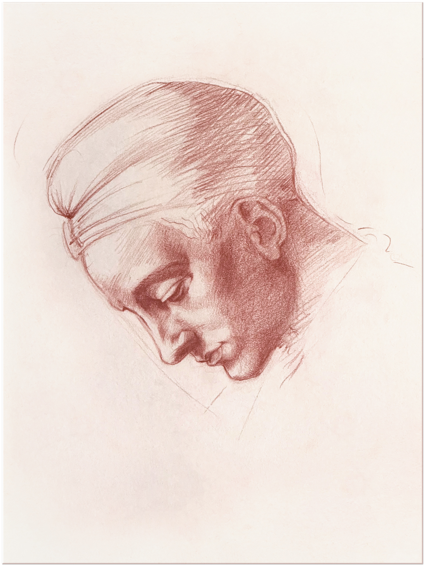 Copy of Michelangelos "Study of the head of Leda" by Ralph Niemeyer • 1996 • Red pencil on paper