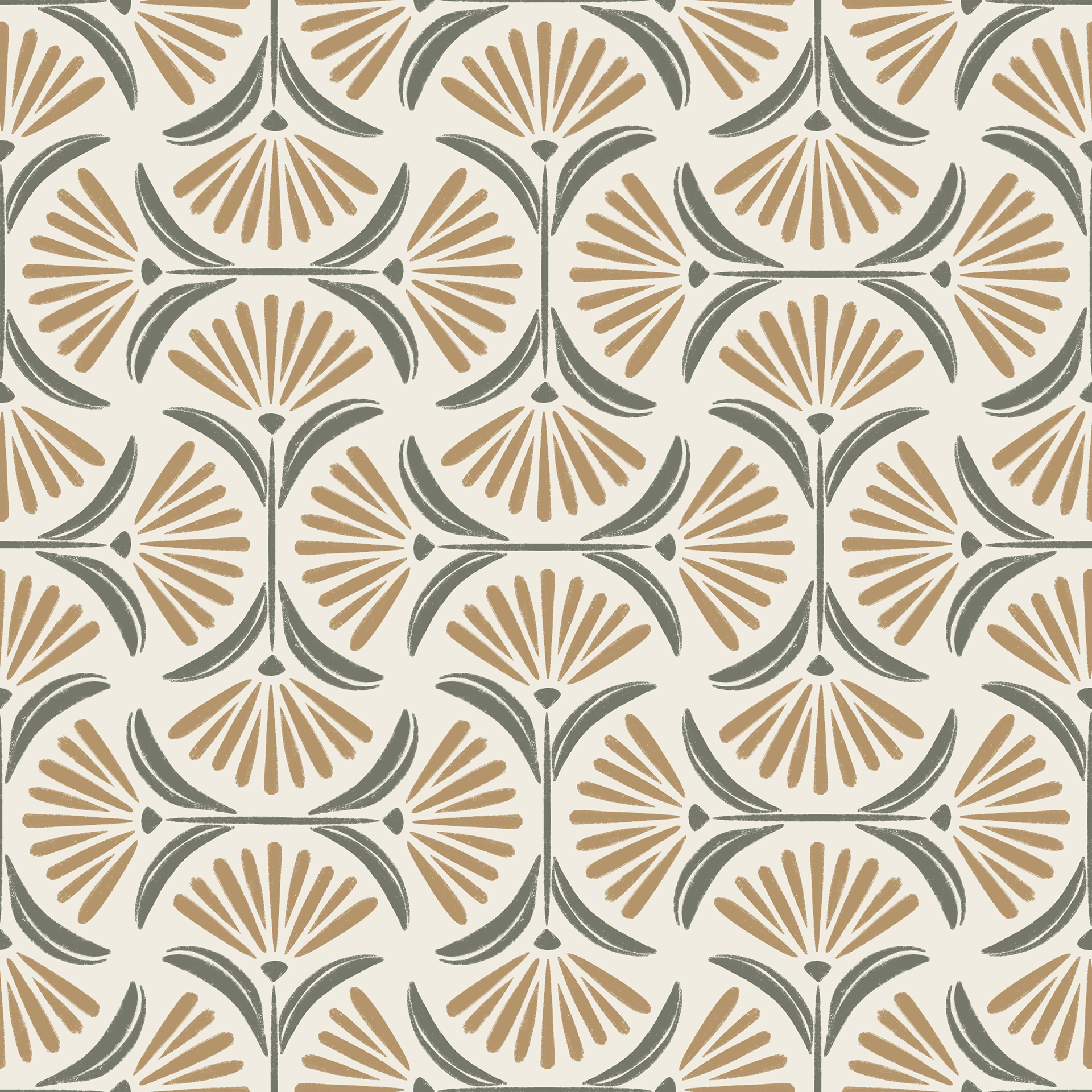 flower ogee - creamy white, lion gold, limed ash