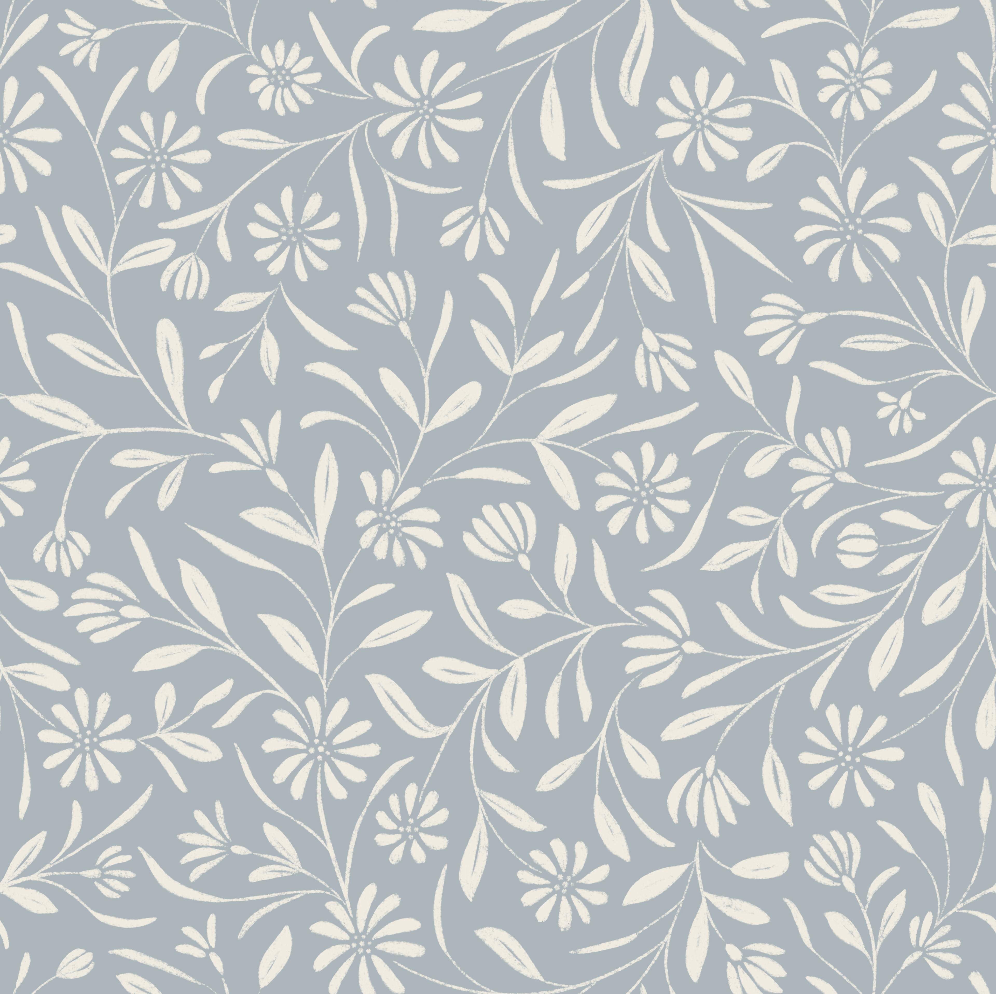 flowy textured floral - creamy white, french grey