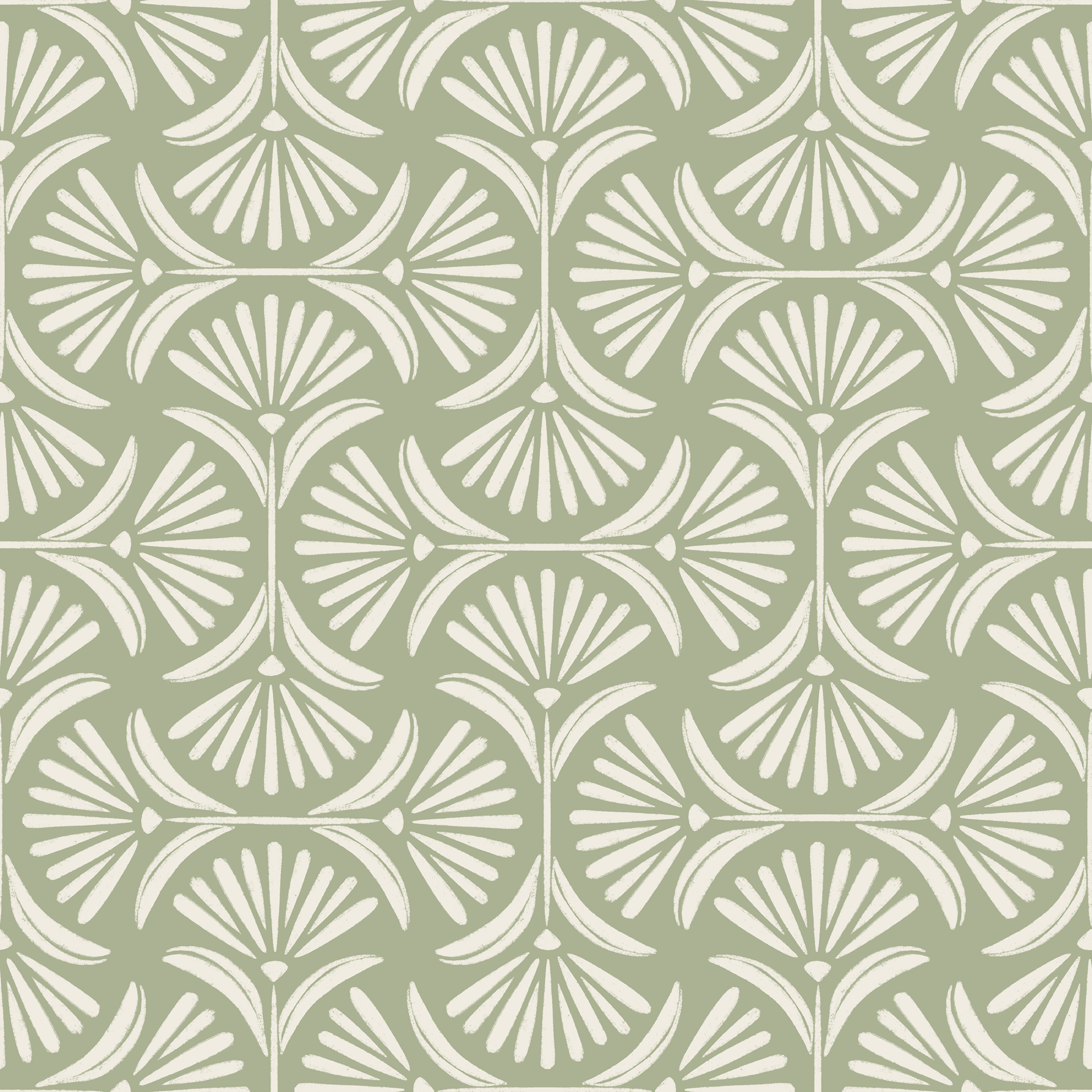 flower ogee - creamy white, light sage green
