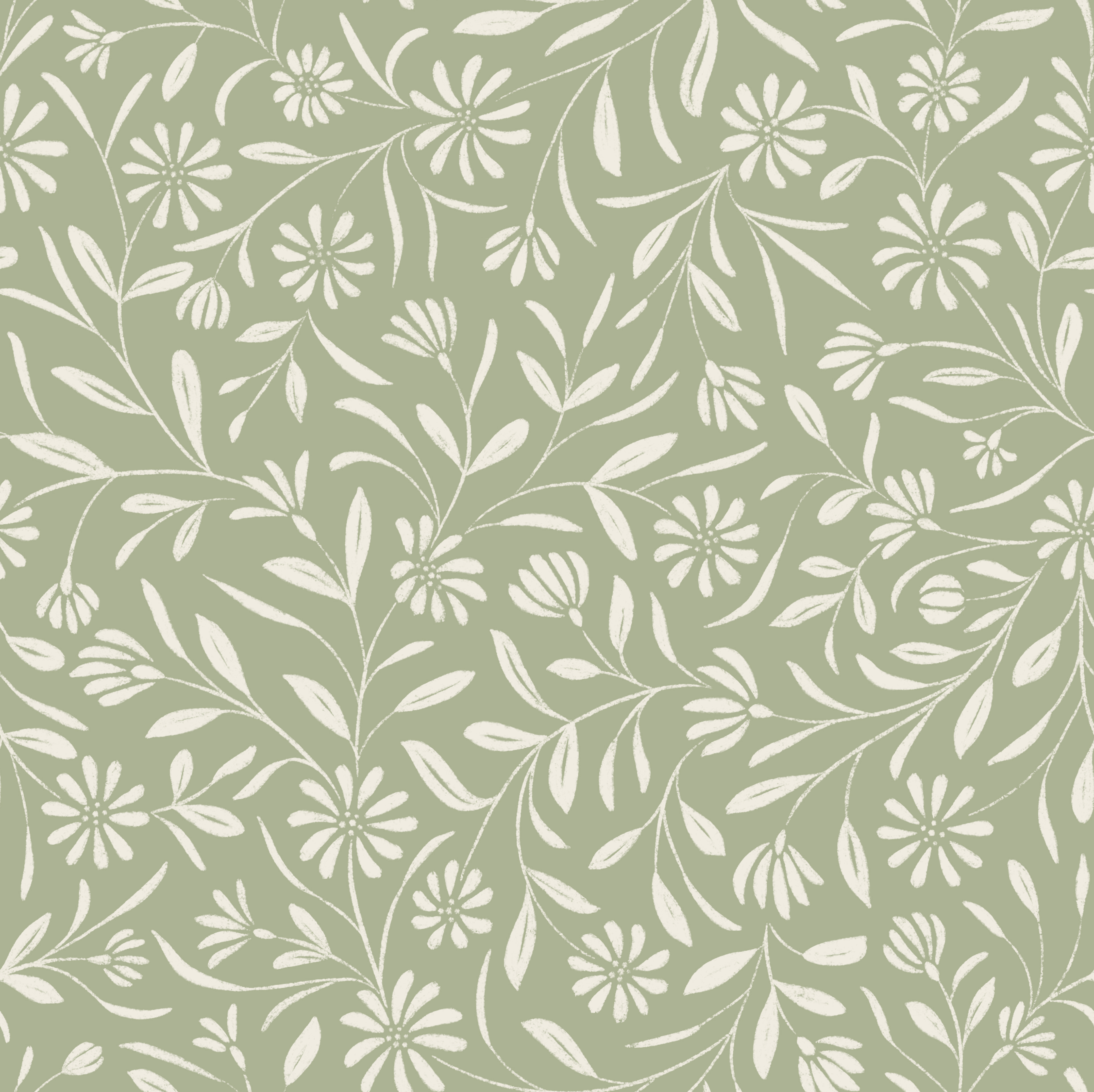 flowy textured floral - creamy white, light sage green