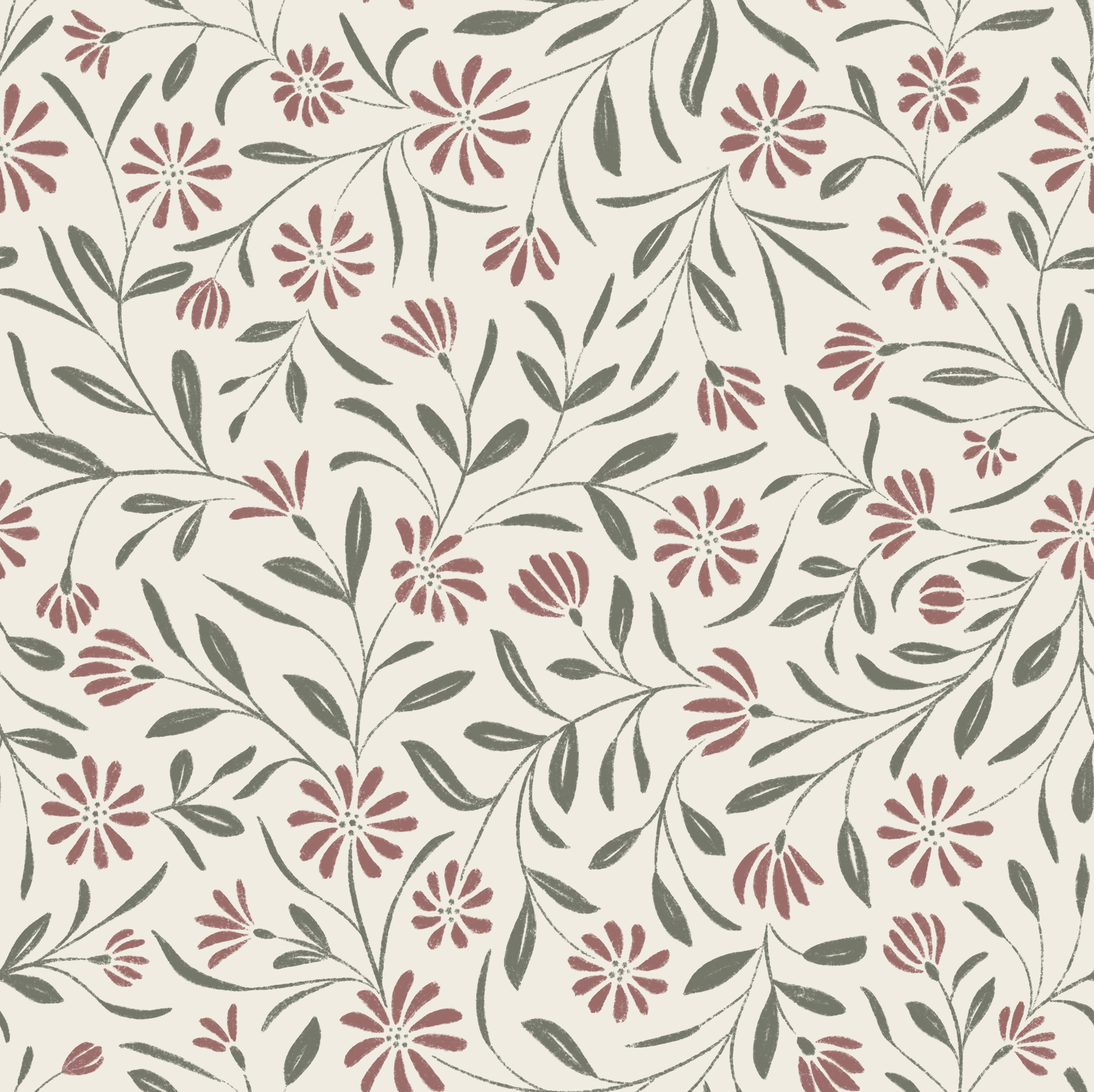 flowy textured floral - copper rose, creamy white, limed ash