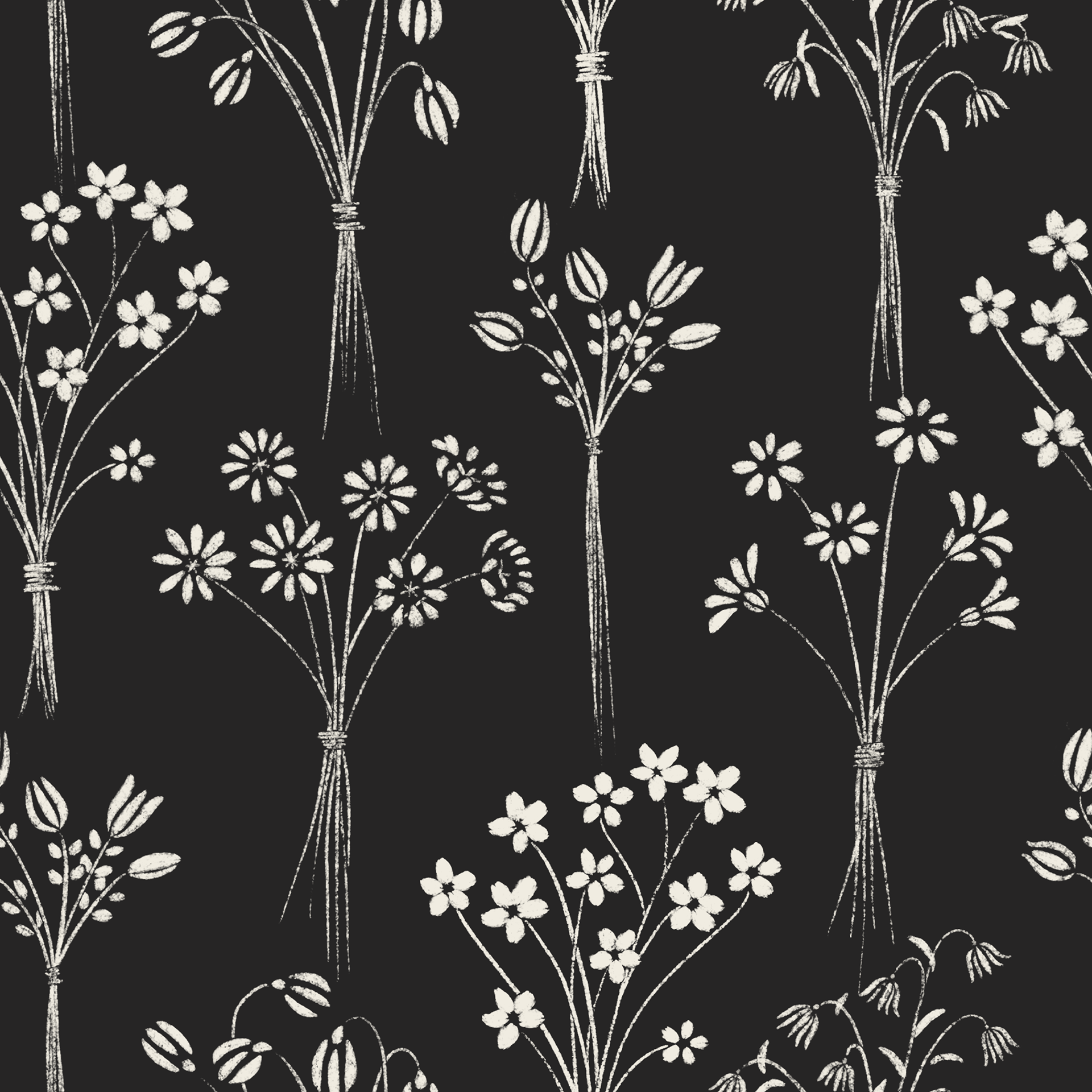 delicate flower bouquets - creamy white, raisin black
