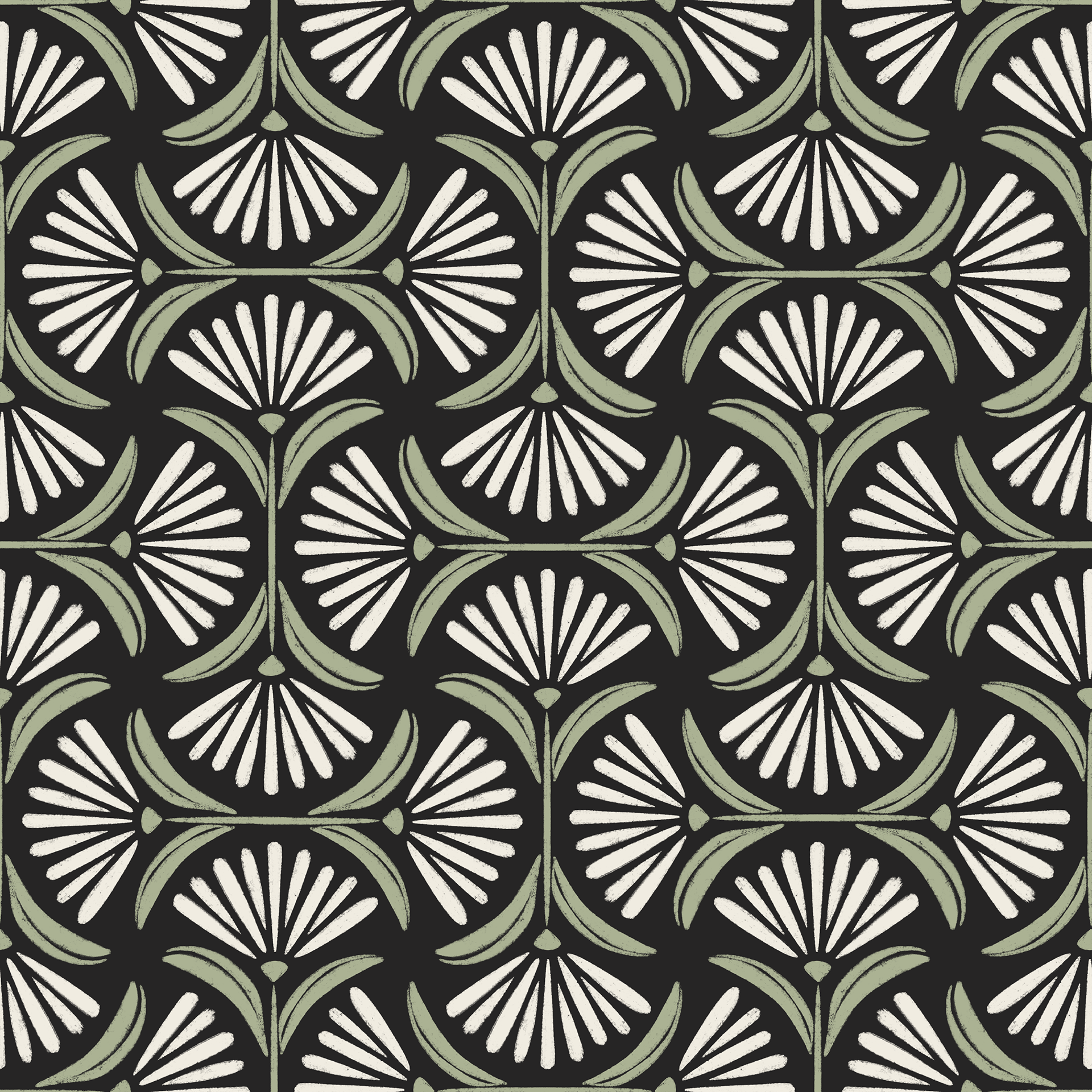 flower ogee - creamy white, light sage green, raisin black