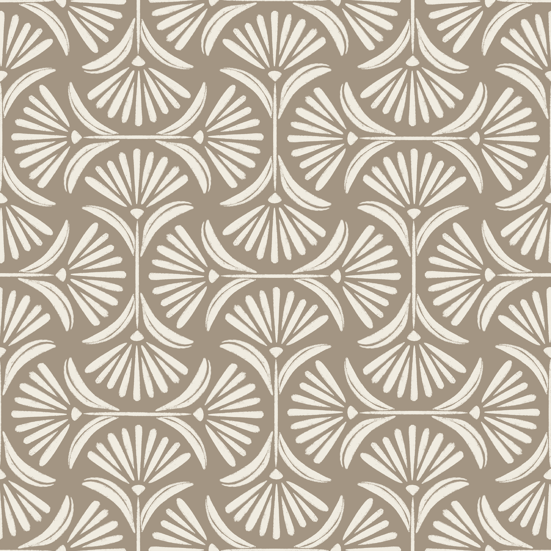 flower ogee - creamy white, khaki brown