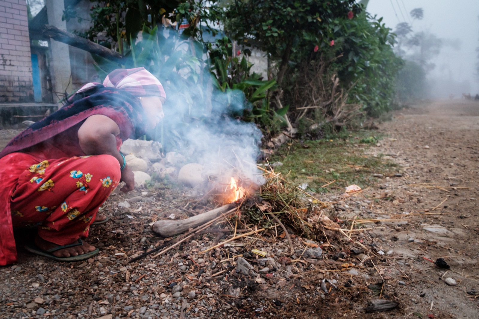 Preparing fire for breakfast