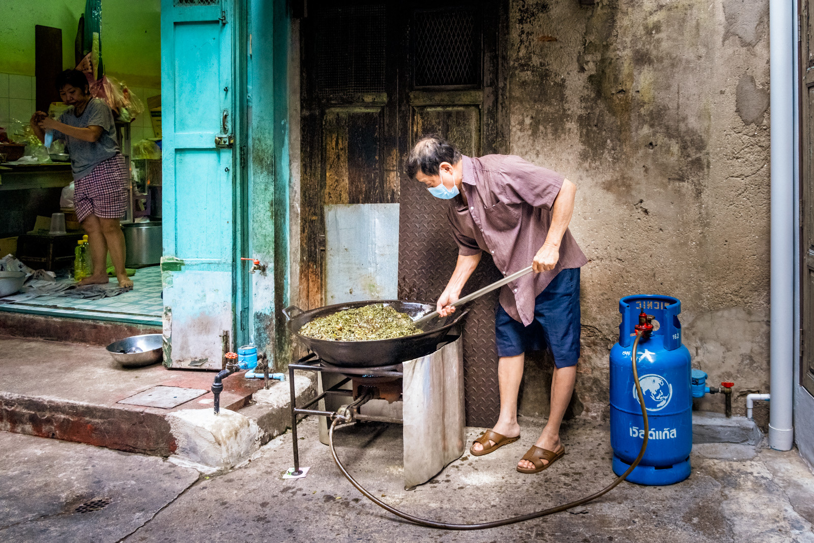 Vegetables being prepared for distribution to local restaurants.