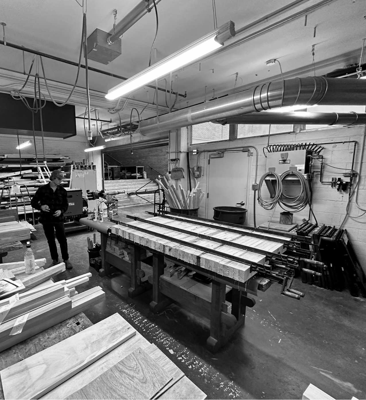 Clamping & glueing 2x4"s for the larger half of the model