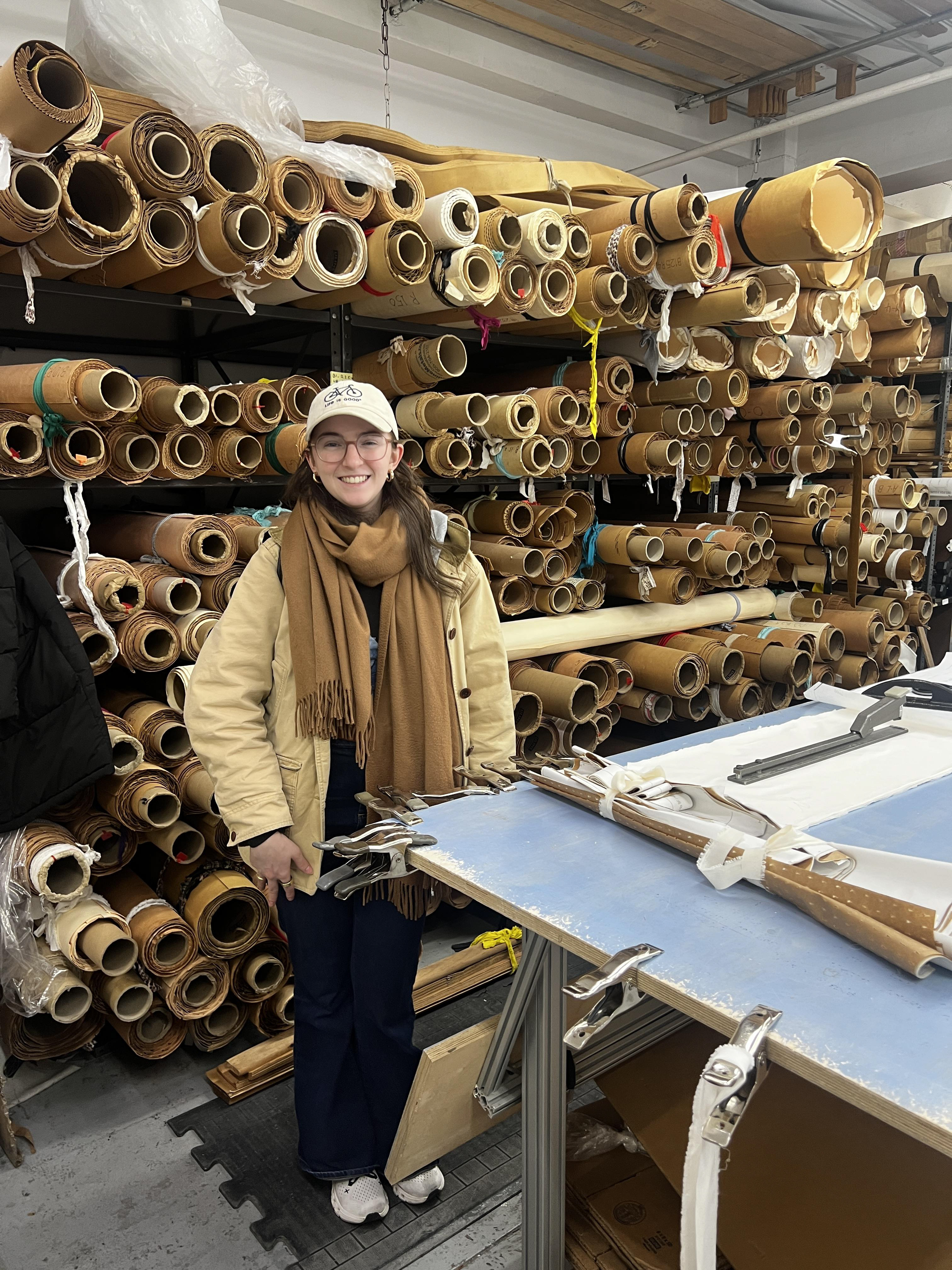 Visiting the pleating room during my tour with Jordan!