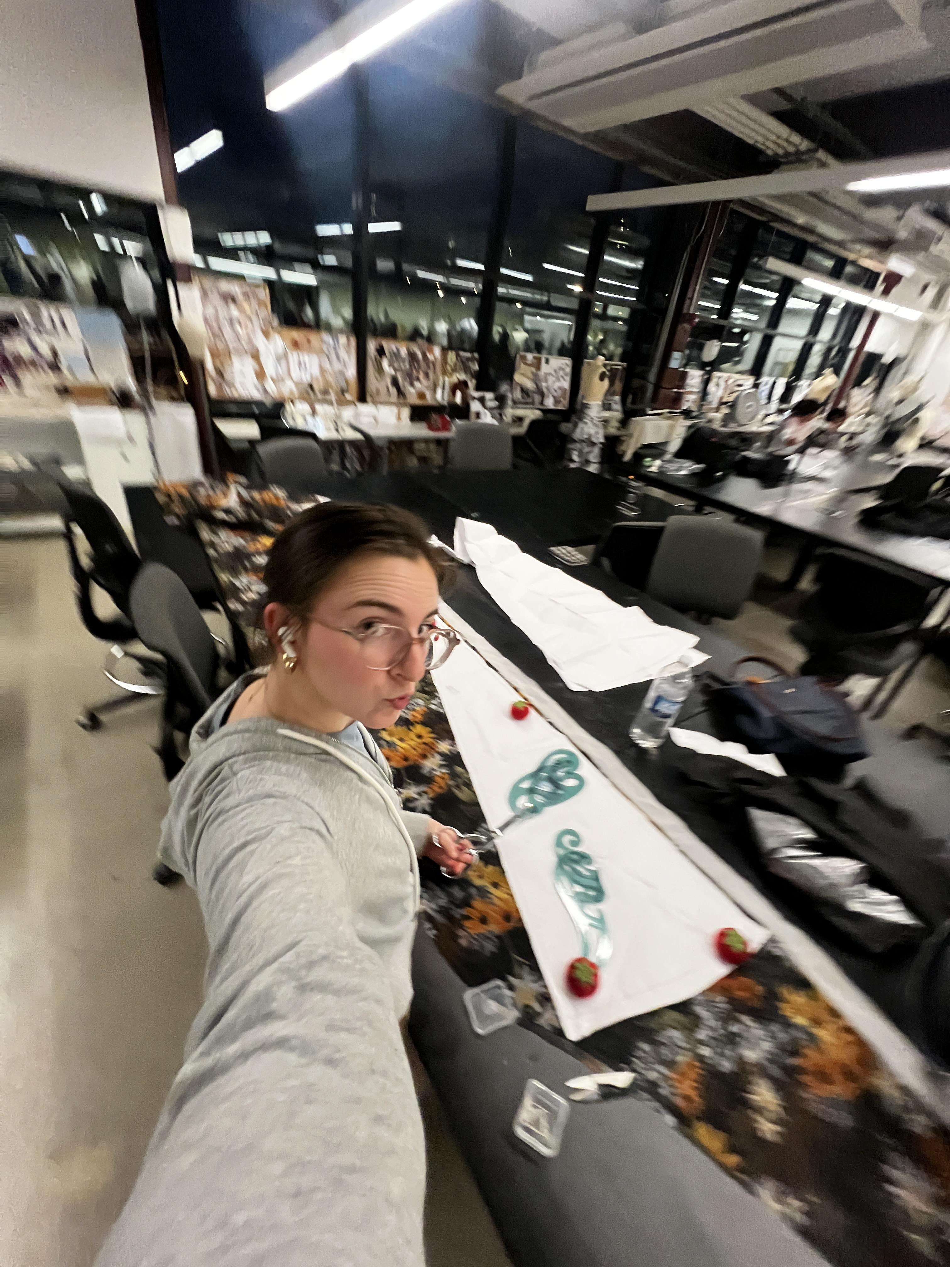 Finally cutting into my custom fabric, and also my complete inability to take a serious photo apparently