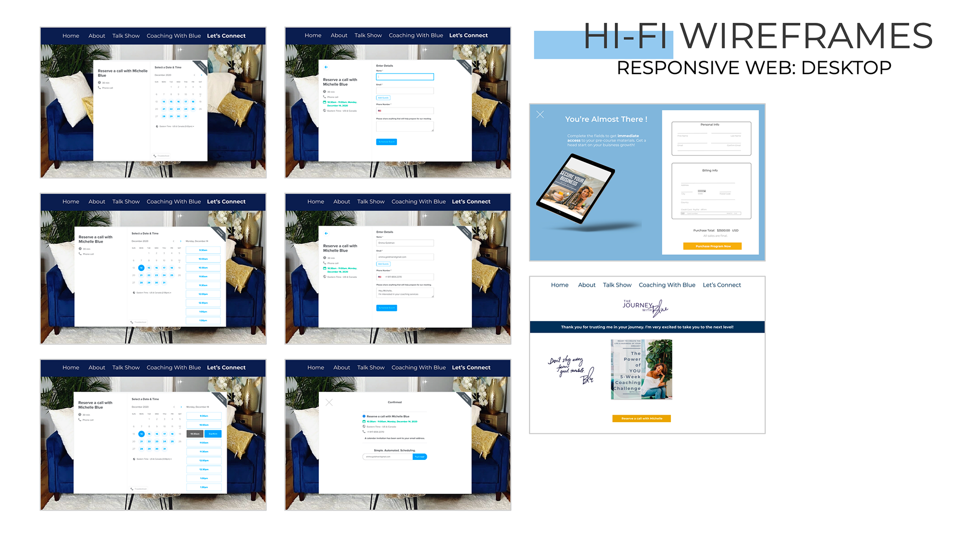 Calendly Screens and Checkout process Screens