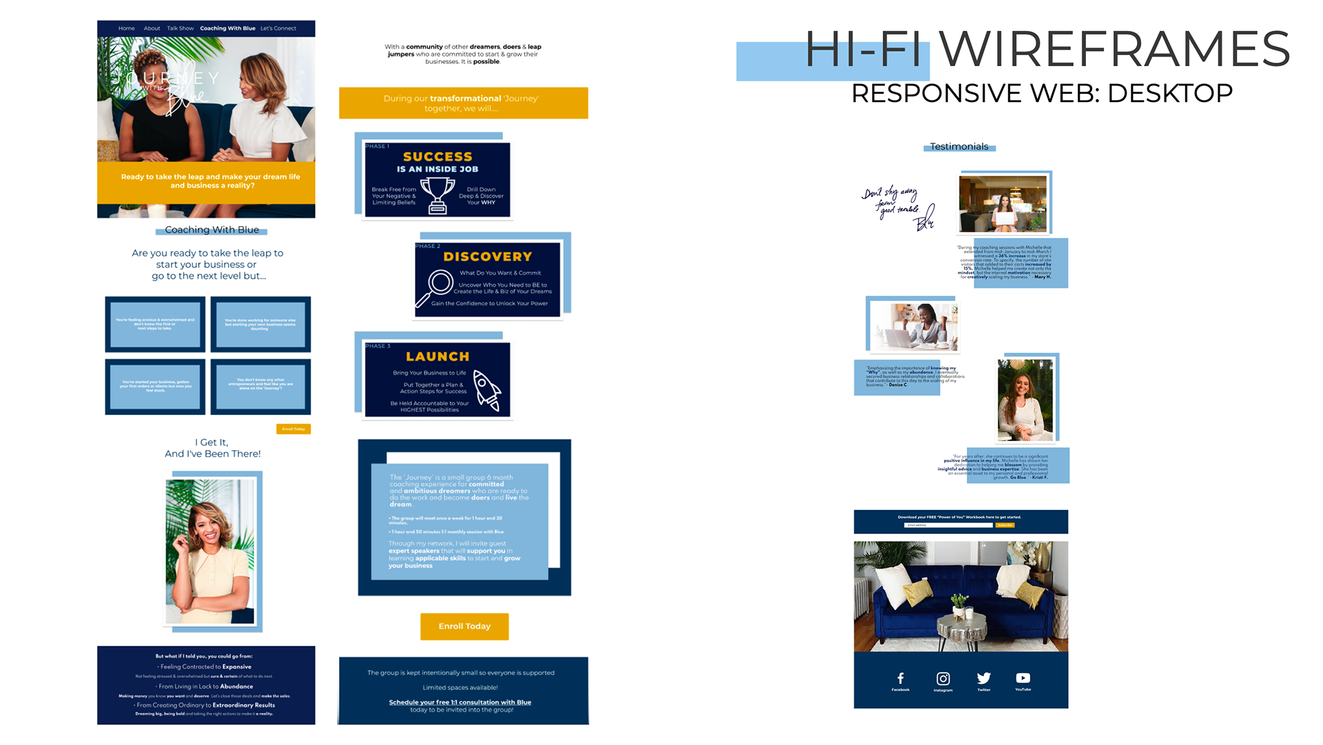 Coaching Program Screens with Testimonials
