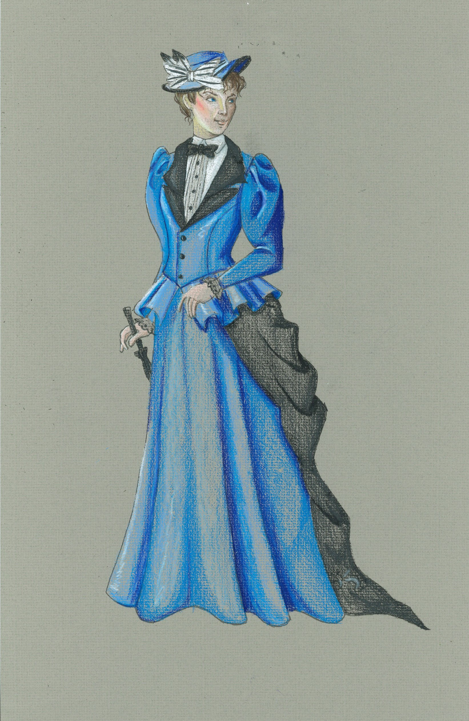Colored Pencil Rendering of Victorian walking dress
