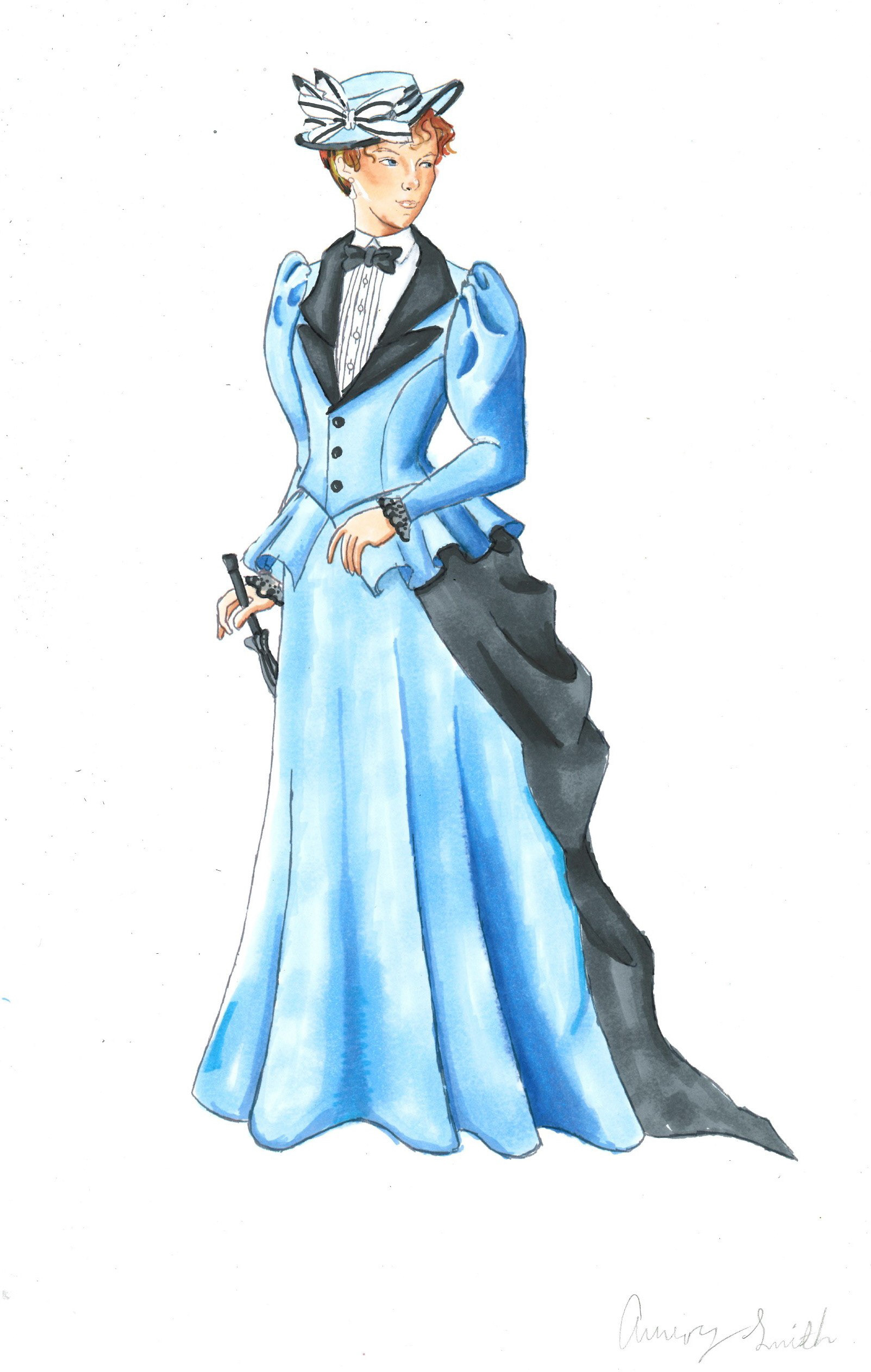 Marker Rendering of Victorian walking dress