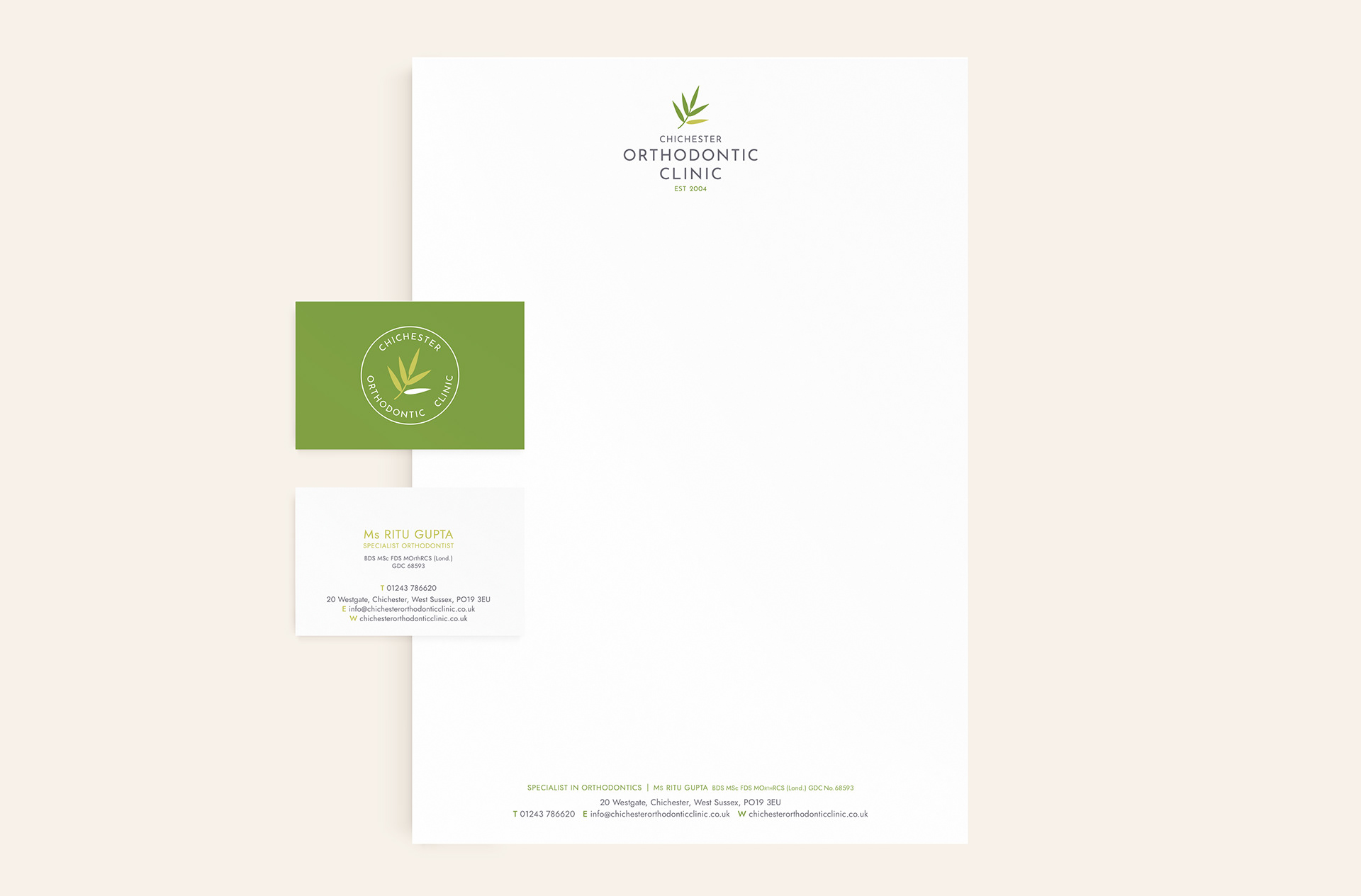 Chichester Orthodontic Clinic business card & letterhead stationery design