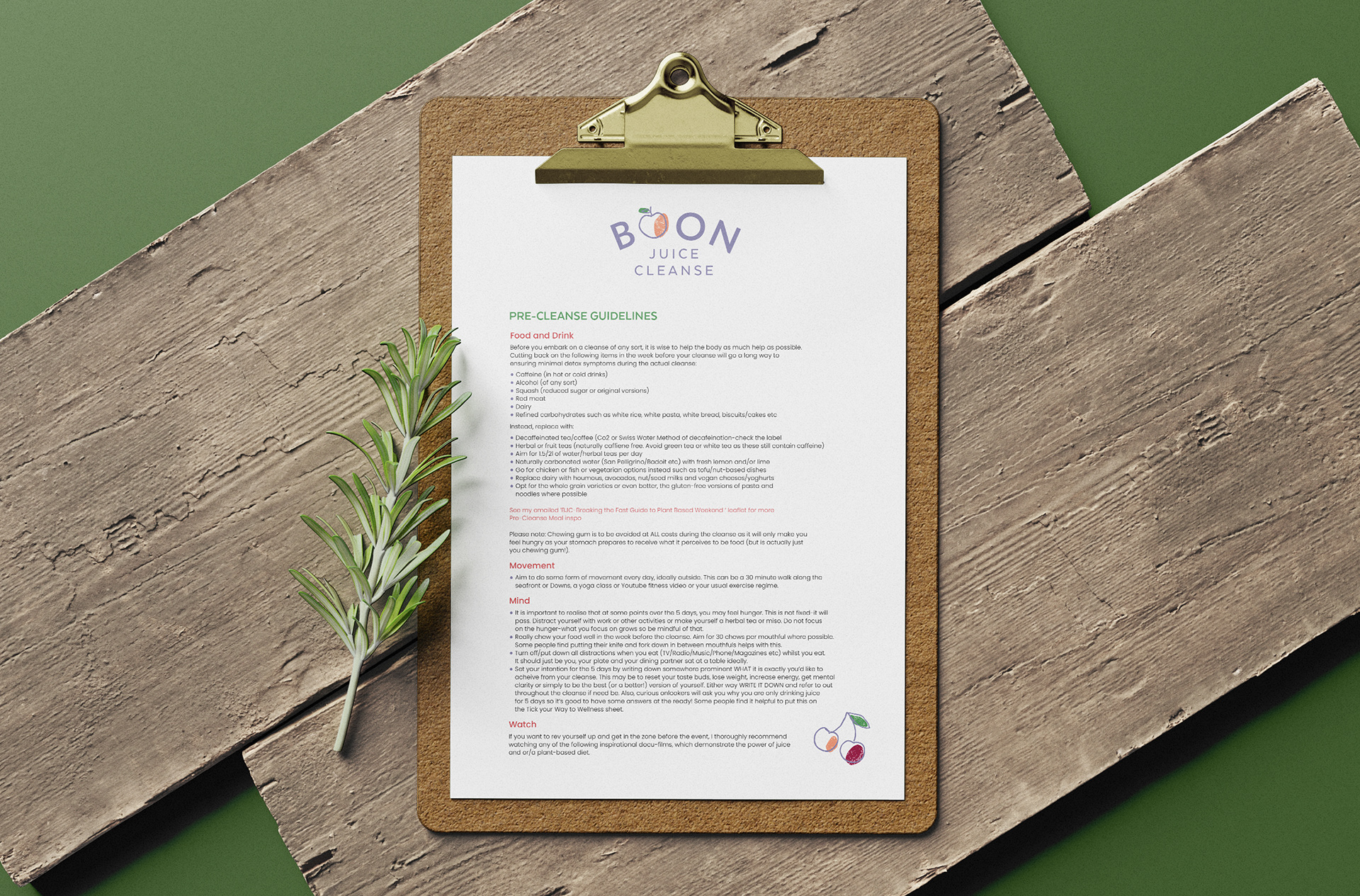 Worthing's Rachel Boon Naturopath Boon Juice Cleanse client checklist clipboard