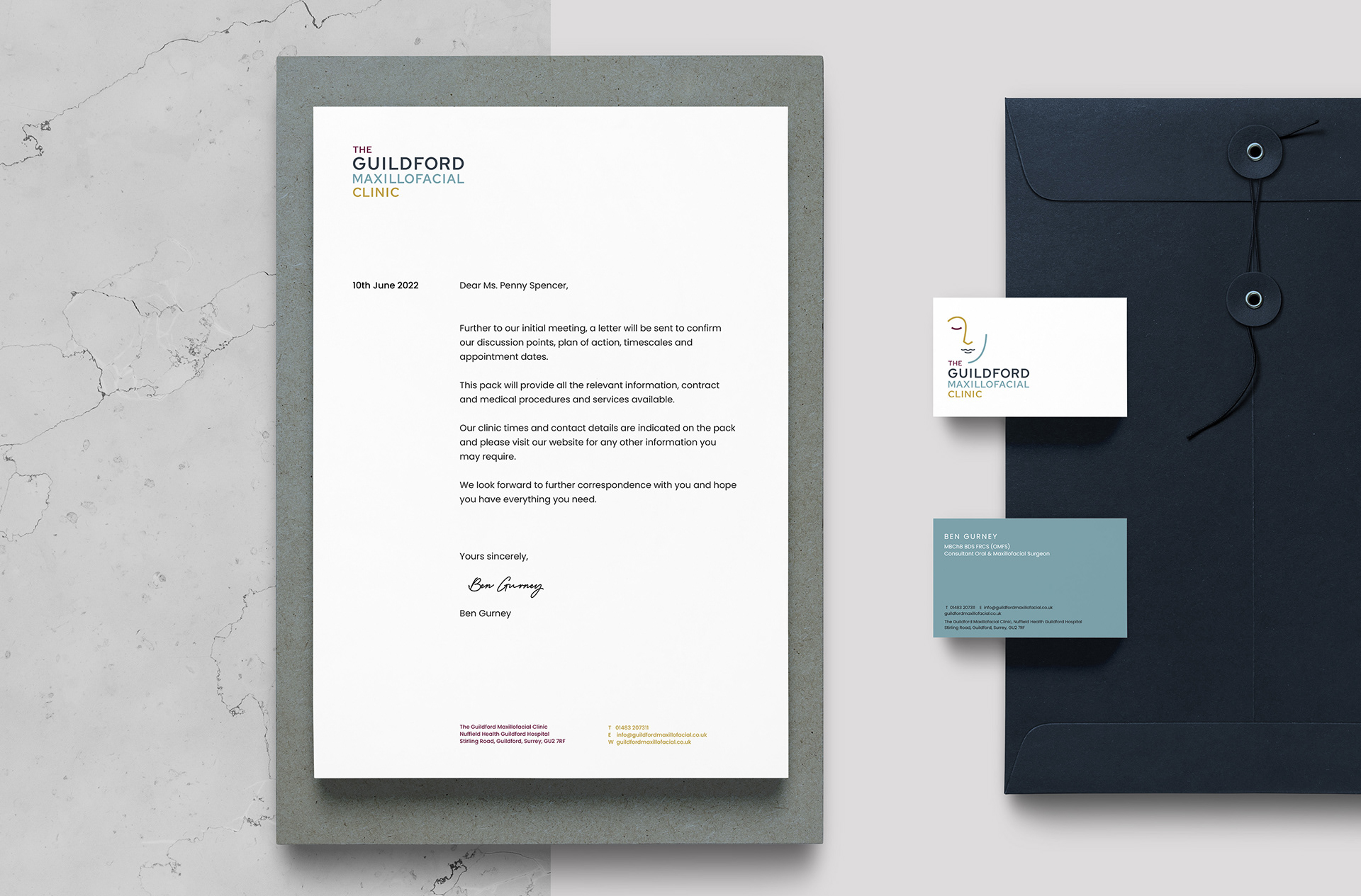 Guildford Maxillofacial Clinic business card & letterhead stationery design