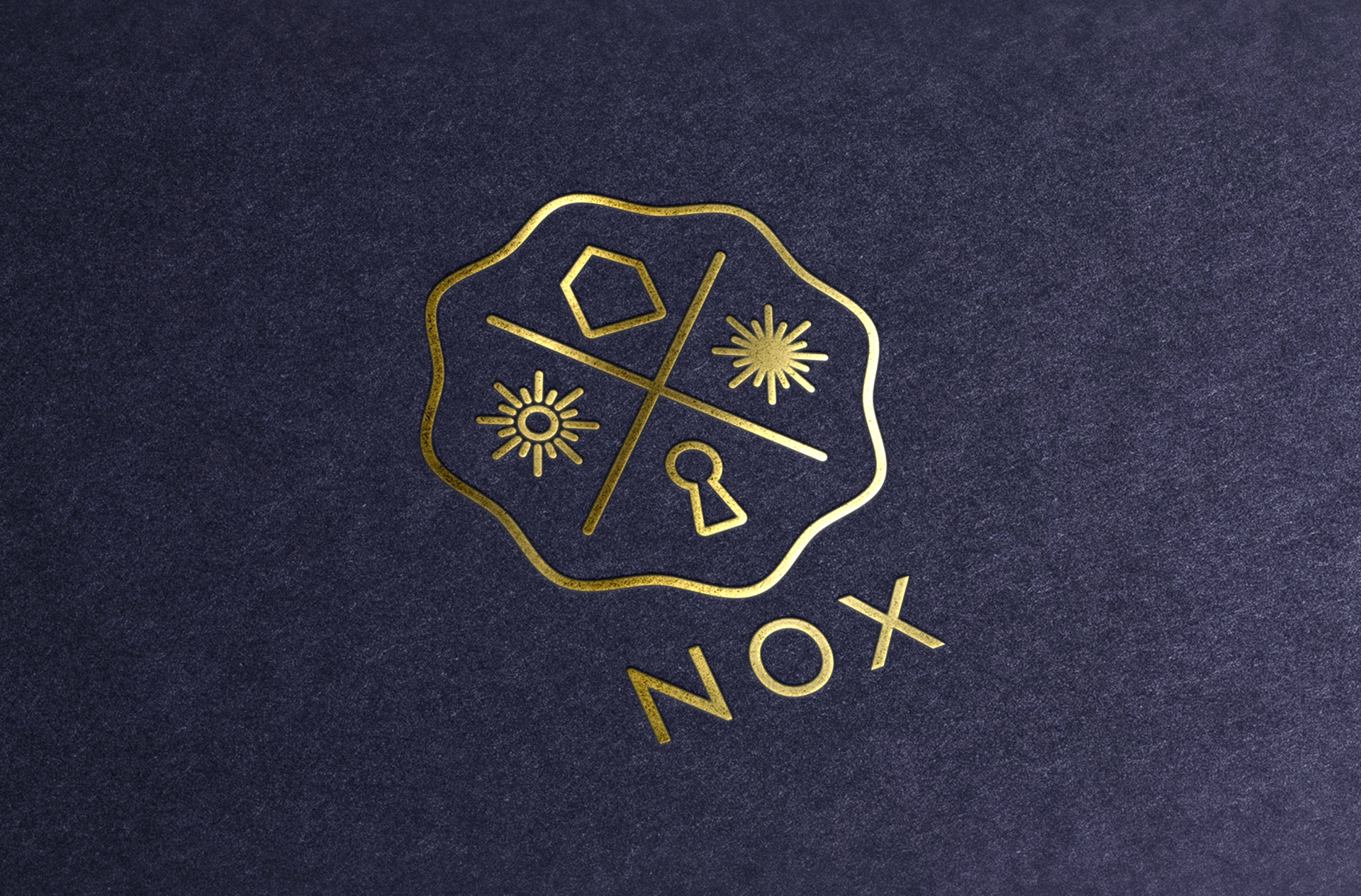 Nox Properties London Devonshire Road printed gold foil main brand identity logo design on folder
