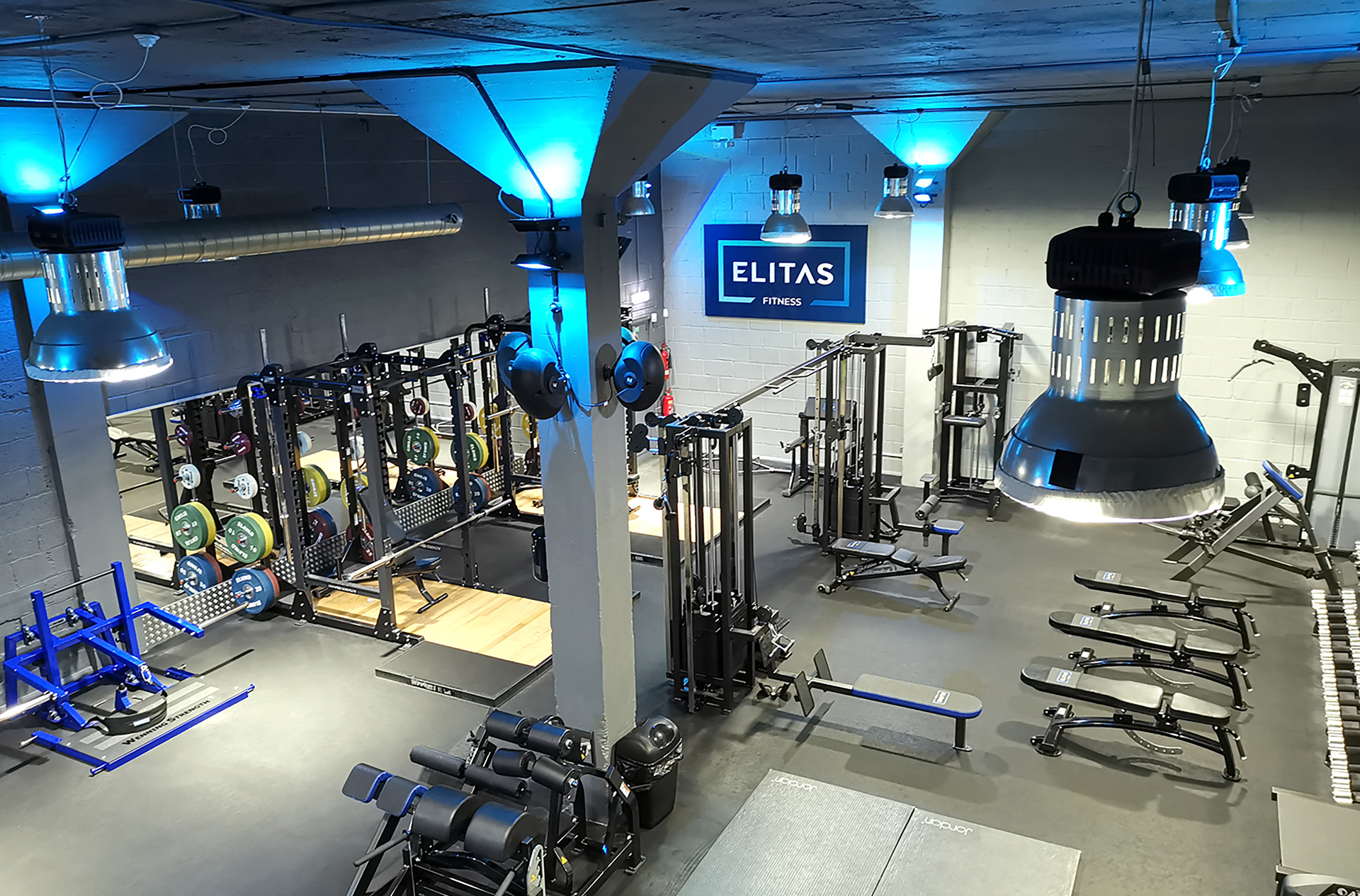 Chichester's Elitas Fitness overhead photo of full gym interior