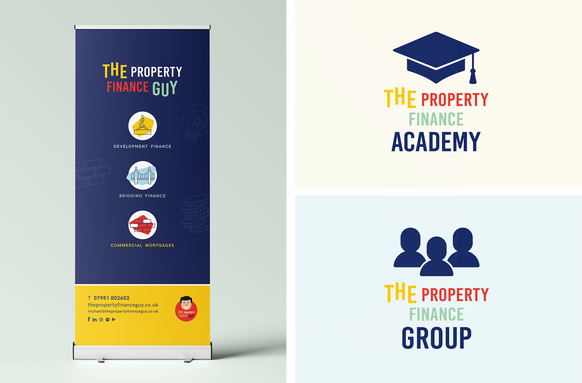 The Property Finance Guy pop up banner, The Property Finance Academy & The Property Finance Group logo designs