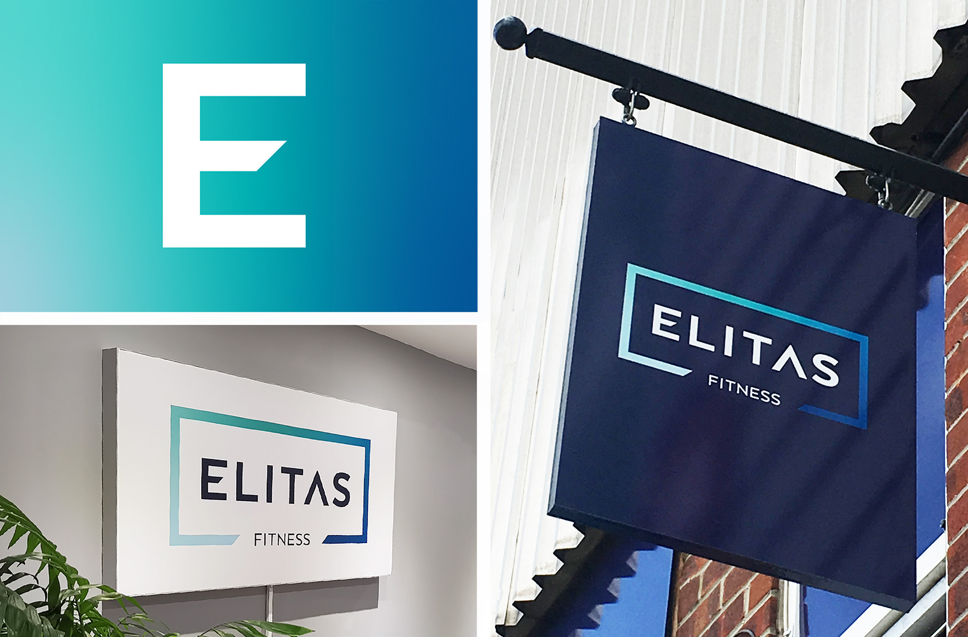 Chichester's Elitas Fitness lightbox branding, exterior hanging sign & social asset logo design