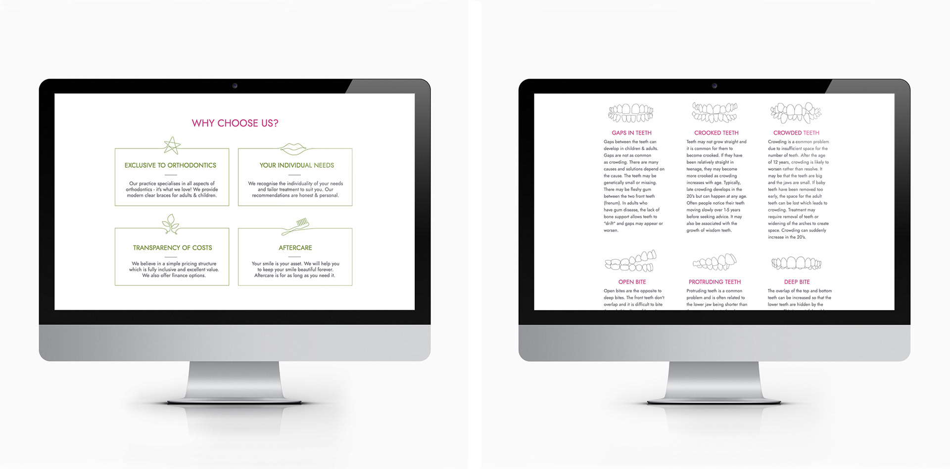 Chichester Orthodontic Clinic website design screens