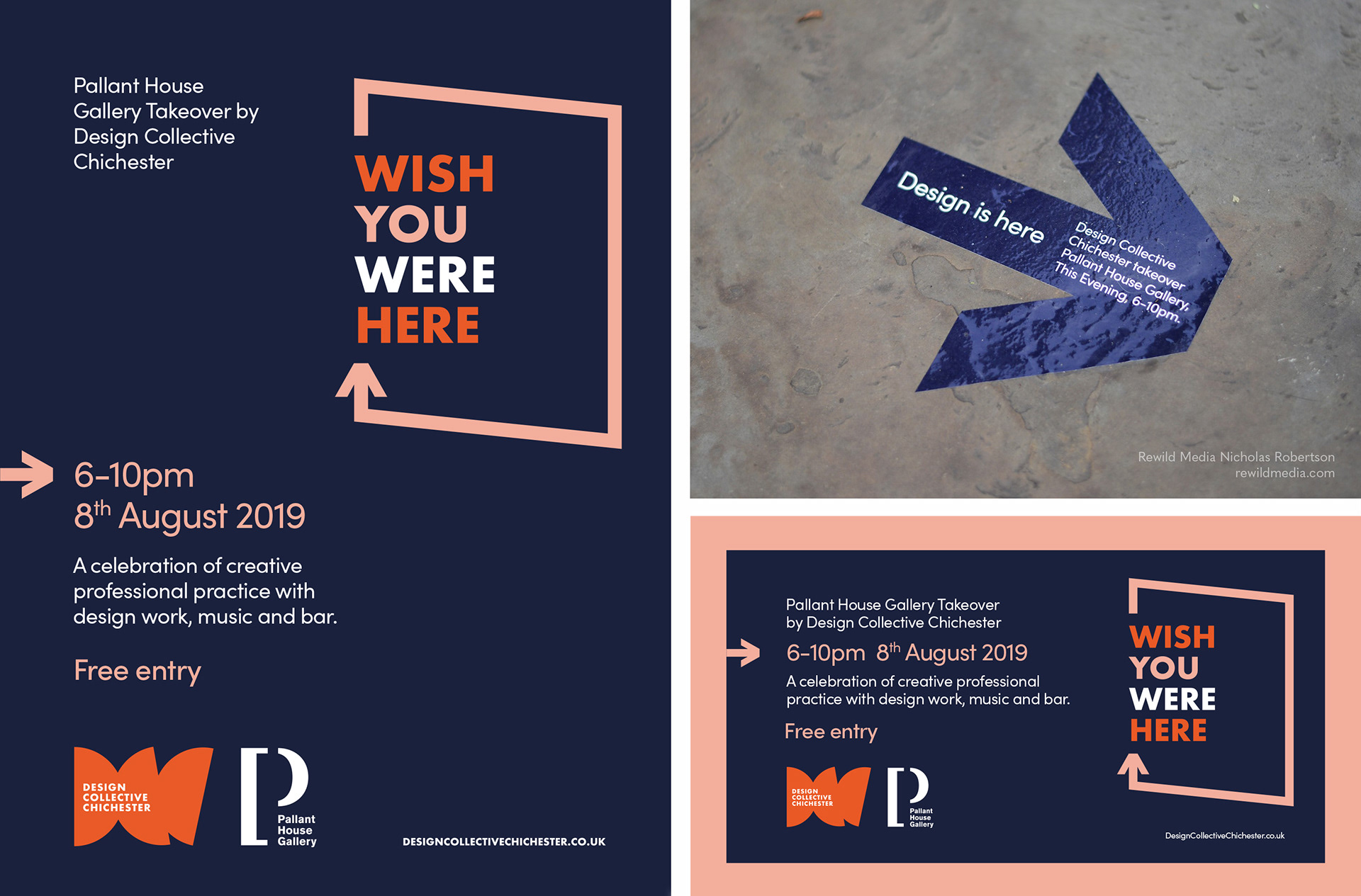 Design Collective Chichester & Pallant House event Wish You Were Here poster, graphic marker floor vinyl, online invitation