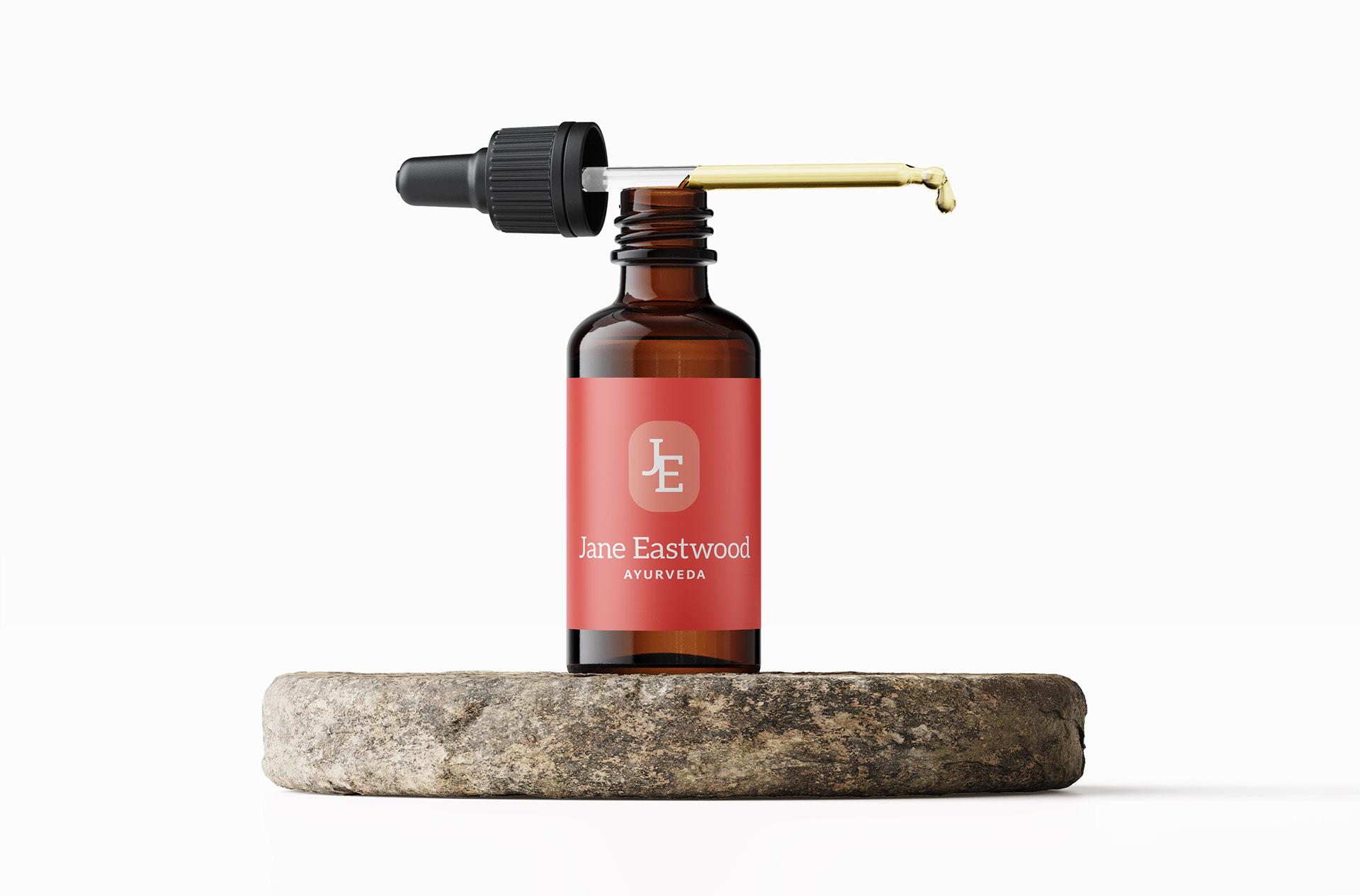 Chichester's Jane Eastwood Ayurveda brand identity logo design on bottle label design