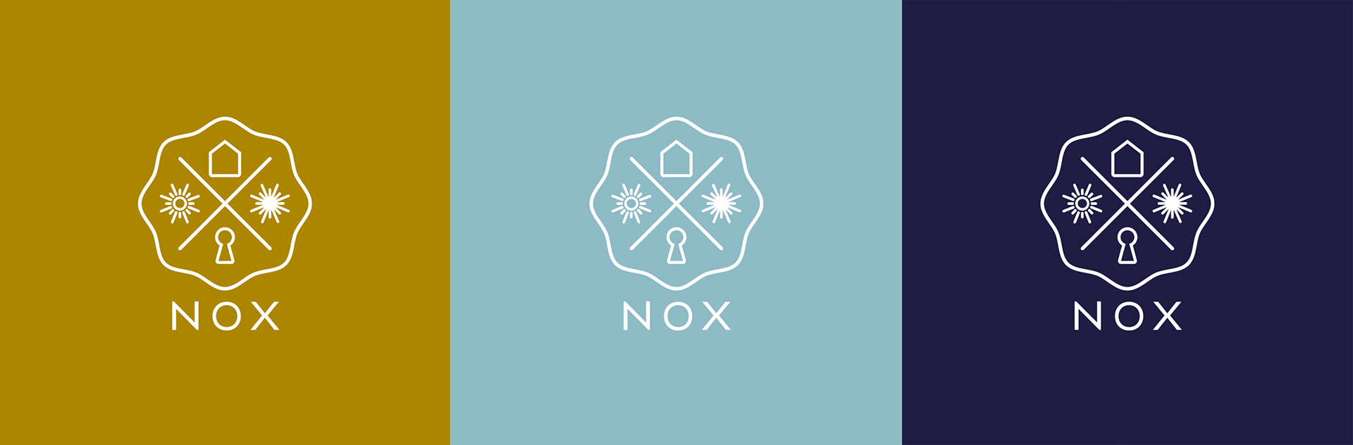 Nox Properties London white brand identity logo design on brand colours