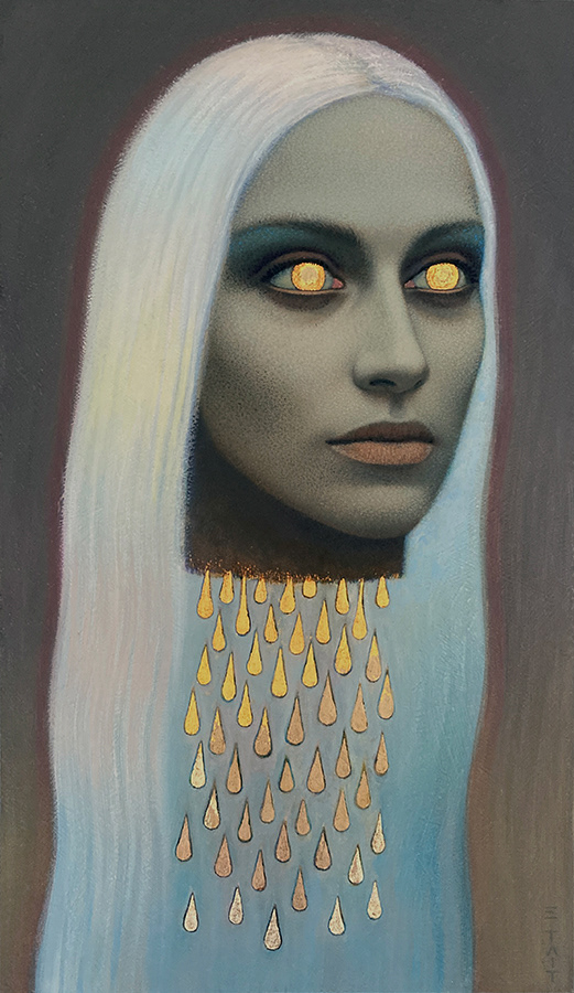 '3' – oil & gold leaf on cradled panel, 37 x 21cm, SOLD