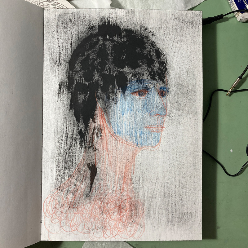 'sketchbook' gesso, india ink & colour pencil on paper