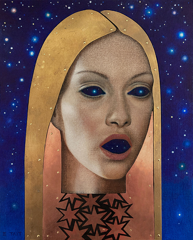 'The Second Secret' - oil on linen panel with copper & brass inlay, 26 x 21cm (private commission)