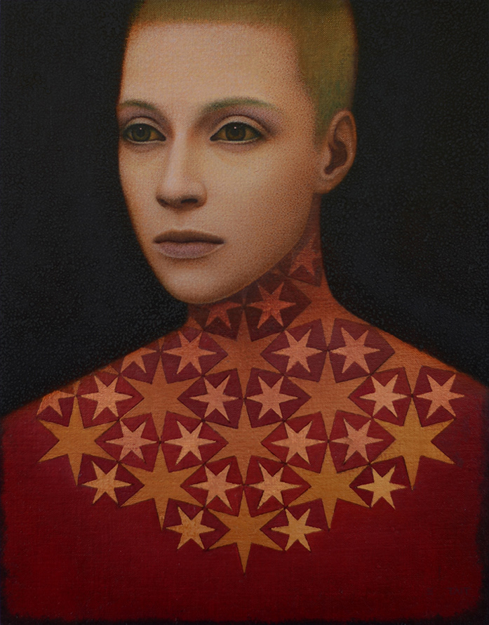 'Omni' - oil on linen panel with silver & gold leaf, 35.5 x 28cm, SOLD
