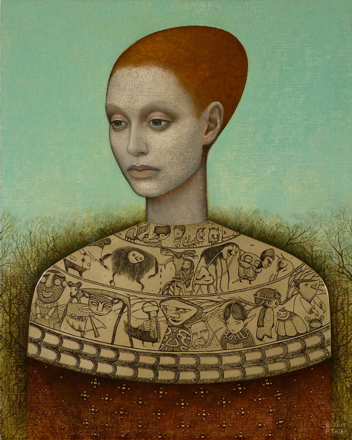 'Roots' oil, etched brass, intaglio ink & escutcheon pins on linen panel