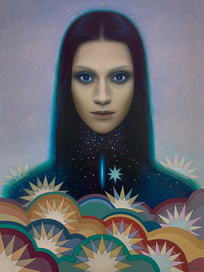 'We Are One' - oil & brass escutcheon pins on linen panel, 45 x 36cm, SOLD