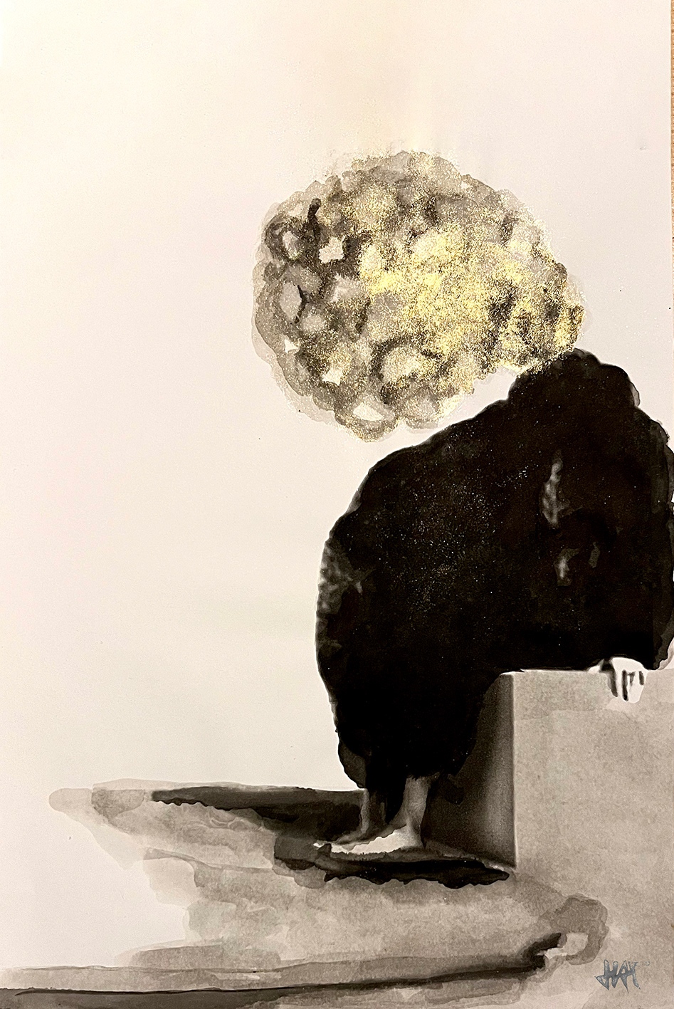 "Rauchkopf", Tusche und Pigment auf Papier, 2025