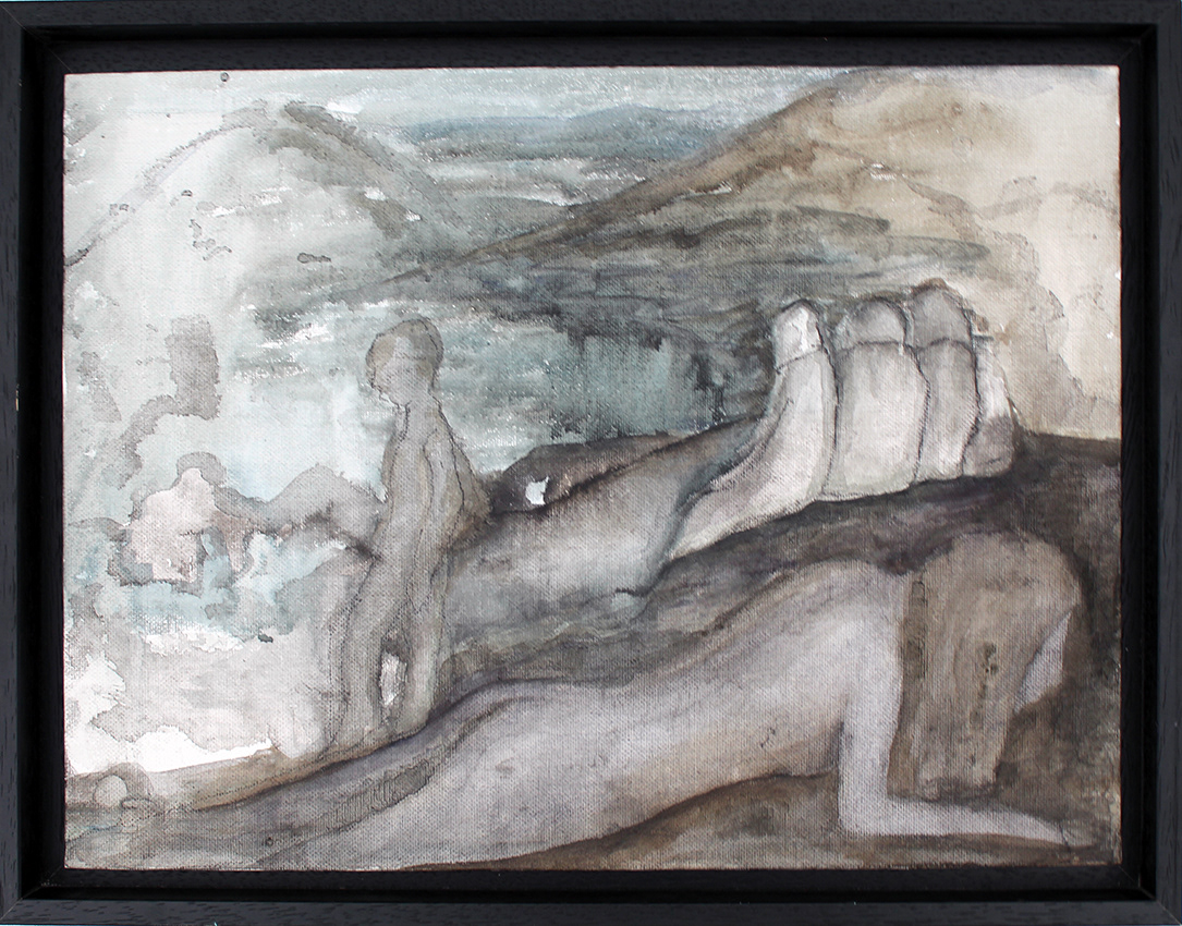 "gestrandet I", Tusche und Öl auf Karton, 30 x 40 cm, 2023