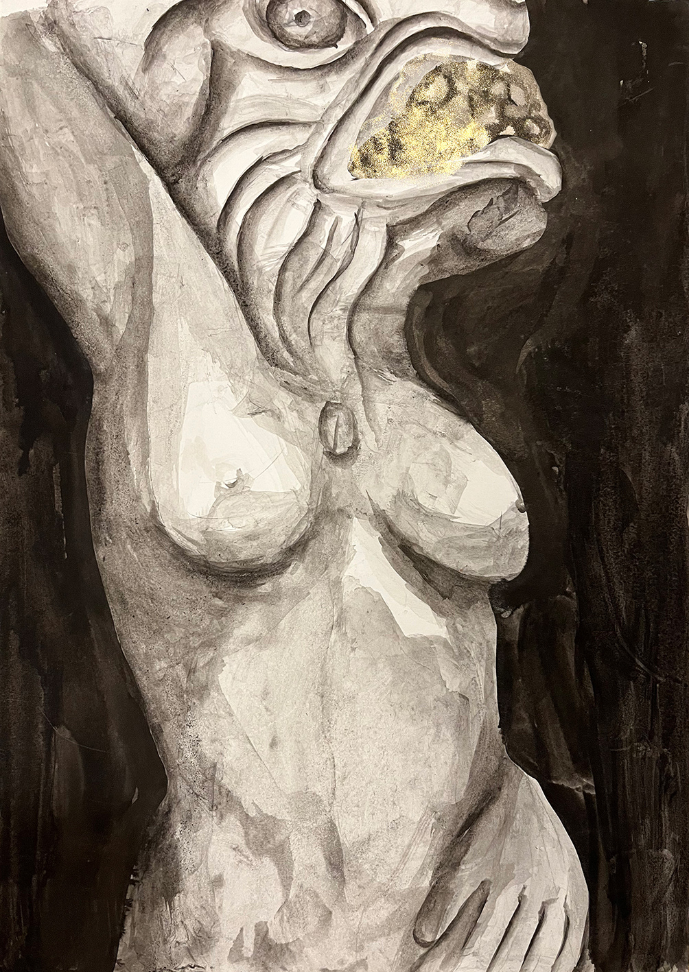 "Isis", Tusche und Pigment auf Papier, 2025