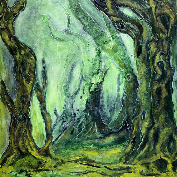 grünes Rauschen“, Acryl und Öl , 116 x 86 cm. 2025