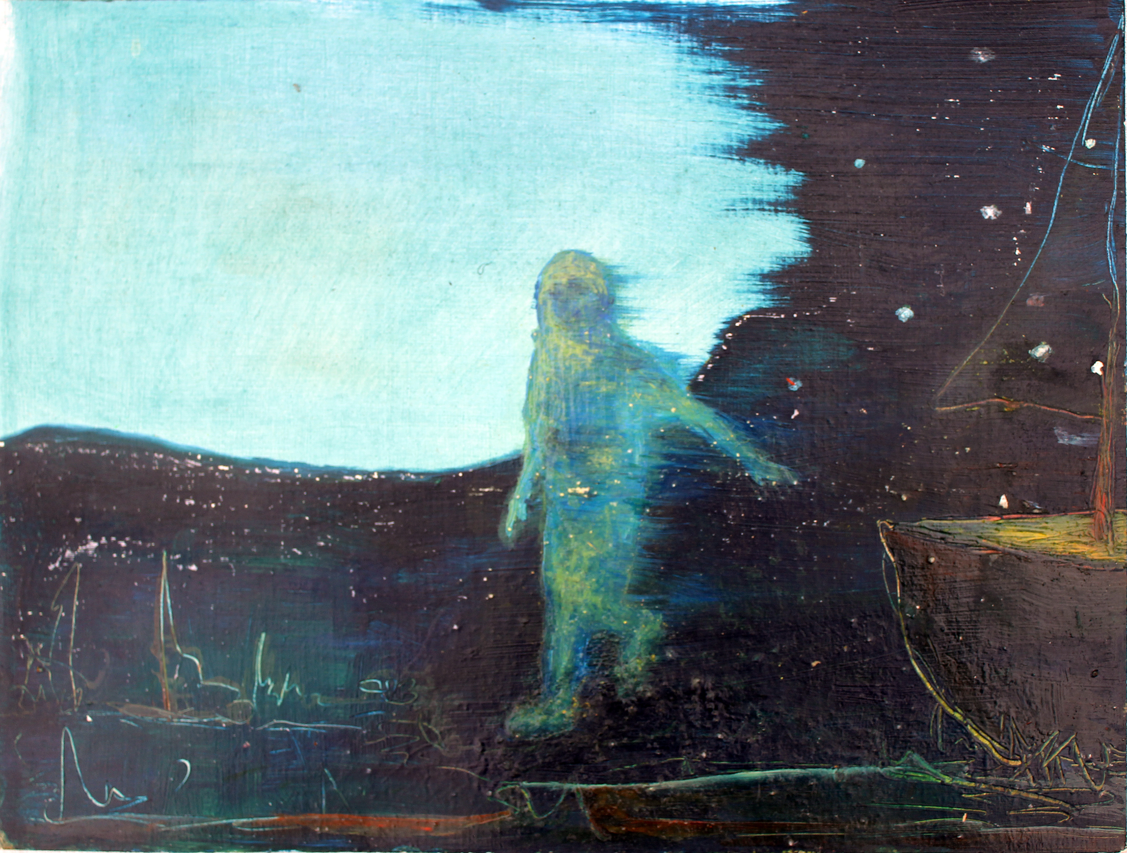 "gestrandet II", Ol auf Papier, 24 x 32 cm, 2022