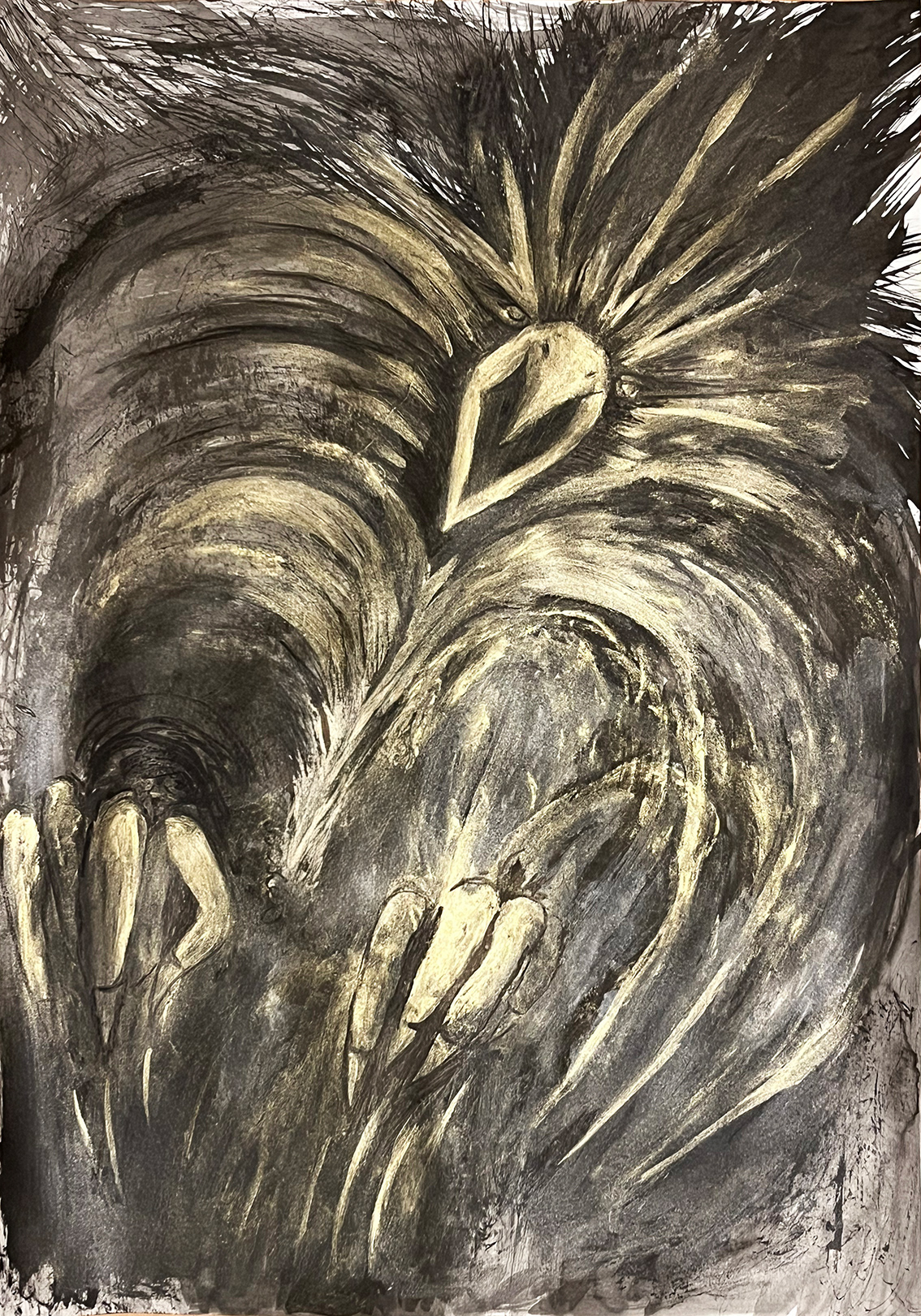 „Euphoric Lilith – zensiert“, 2024, Pigmenttusche, Acryl und Pigment auf Papier, 59,4 x 42 cm